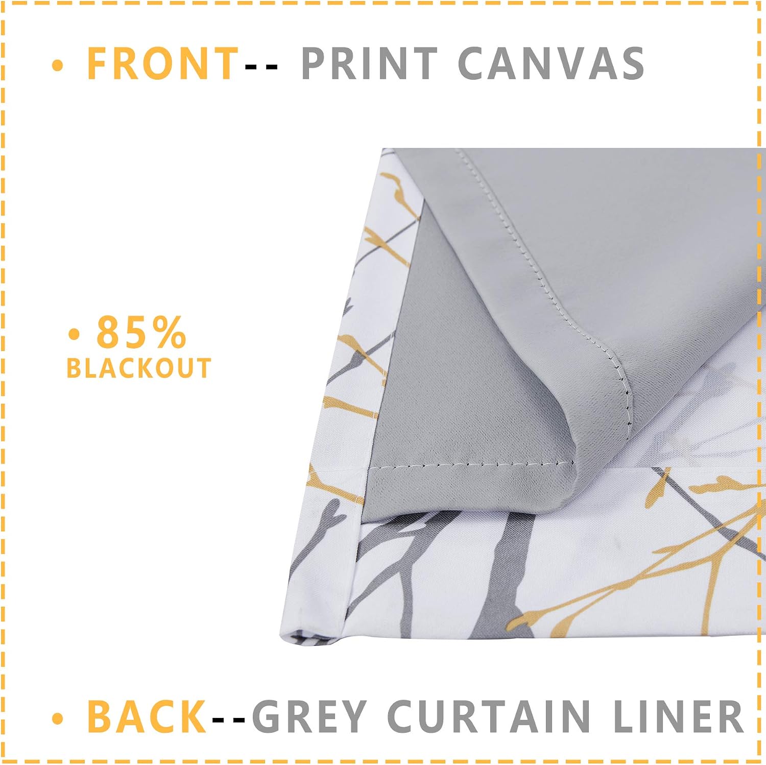 Fmfunctex Contemporary Branch Pattern Curtains 50" x 63" L Yellow, W 9" x L 11" (2 Panels) - Image 5