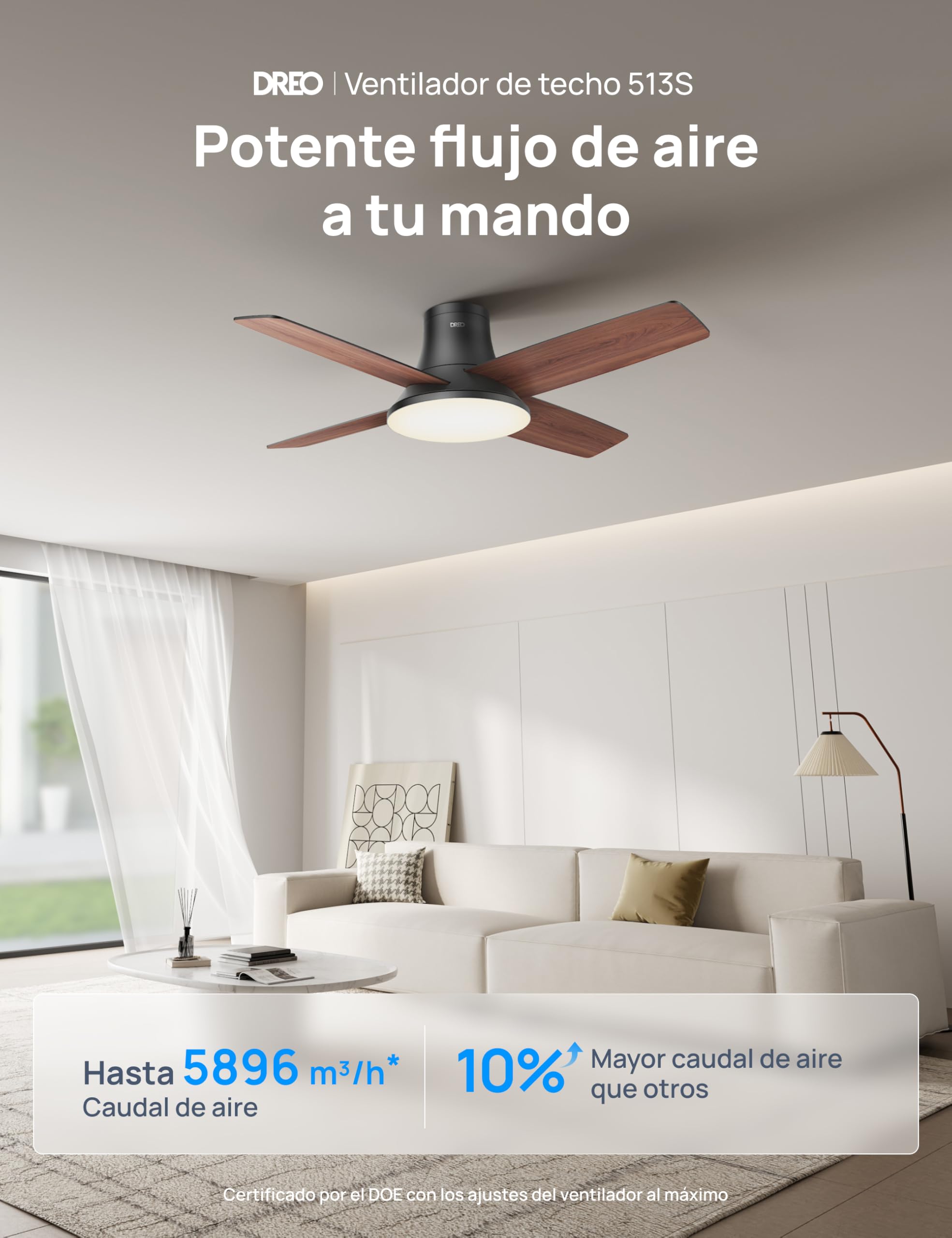 Dreo ventilador de techo con luz, 12 velocidades(APP), 3 modos, motor CC silencioso, instalación fácil, LED regulable, mando a distancia y temporizador 12 h, ventilador de techo negro para hogar