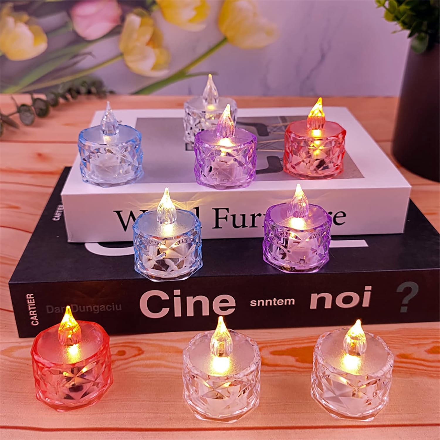 12pack LED Crystal Candle Light Table Centrepiece Flameless Candles Transparent Small Tea Wax Birthday Proposal INS Desktop Decoration Create Atmosphere Smokeless Candles Tea Lights - Image 5
