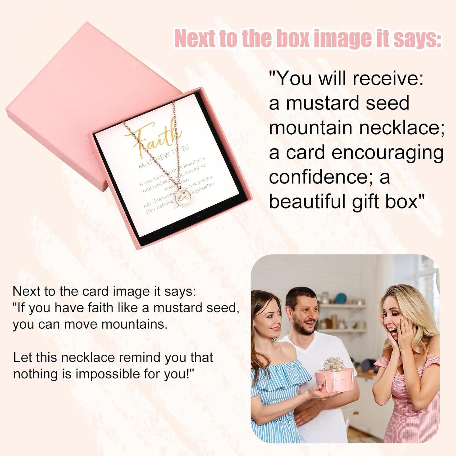 Faith Mountains Necklace, Stainless Steel Mustard Seed Necklace with Inspirational Card, Rose Gold, 45cm, Christian Women's Jewelry Gift - Image 7