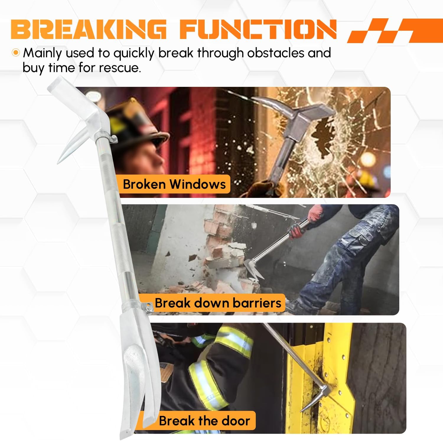 Halligan Tool, Firefighter Halligan Bar with Shoulder Strap, 3-in-1 Forged Steel Manual Entry Tool for Emergency Rescue and Fire Use (30 Inch)