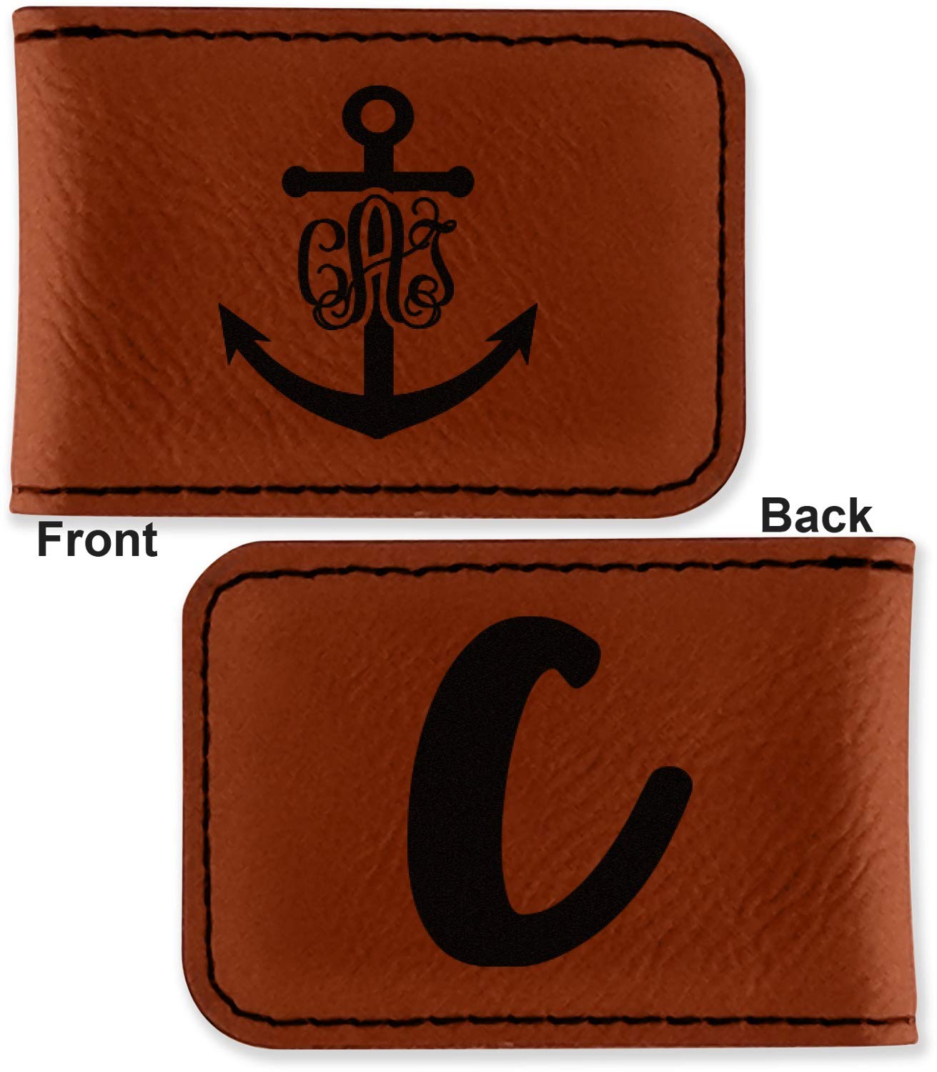 Personalized Monogram Anchor Leatherette Magnetic Money Clip - Double Sided