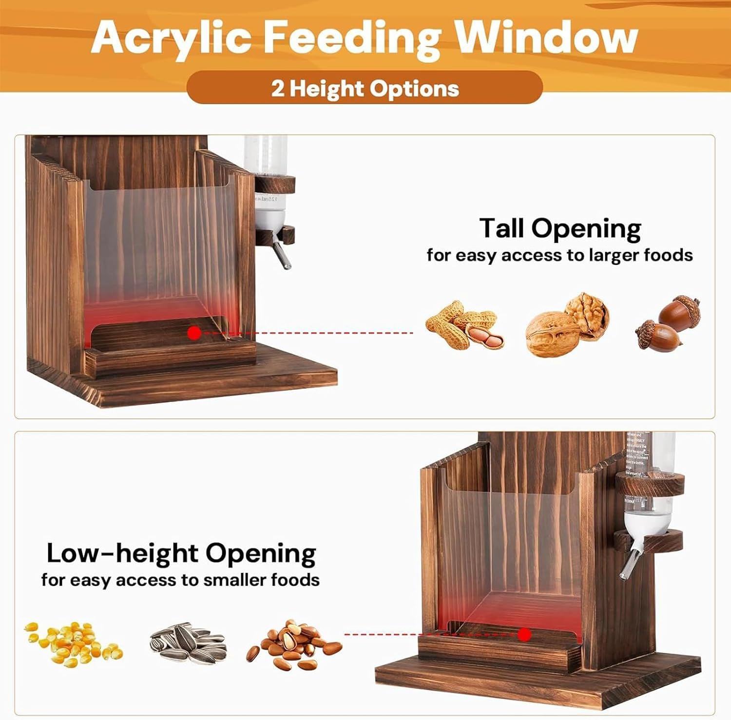 Squirrel Feeder House Chipmunk – Premium Feed Station Water Bottle, Wooden Wall Mount Food, Nuts Corn Cob Outdoors Garden | Food Nuts Corn Cob Outdoors Garden Backyard Balcony Tree Bird