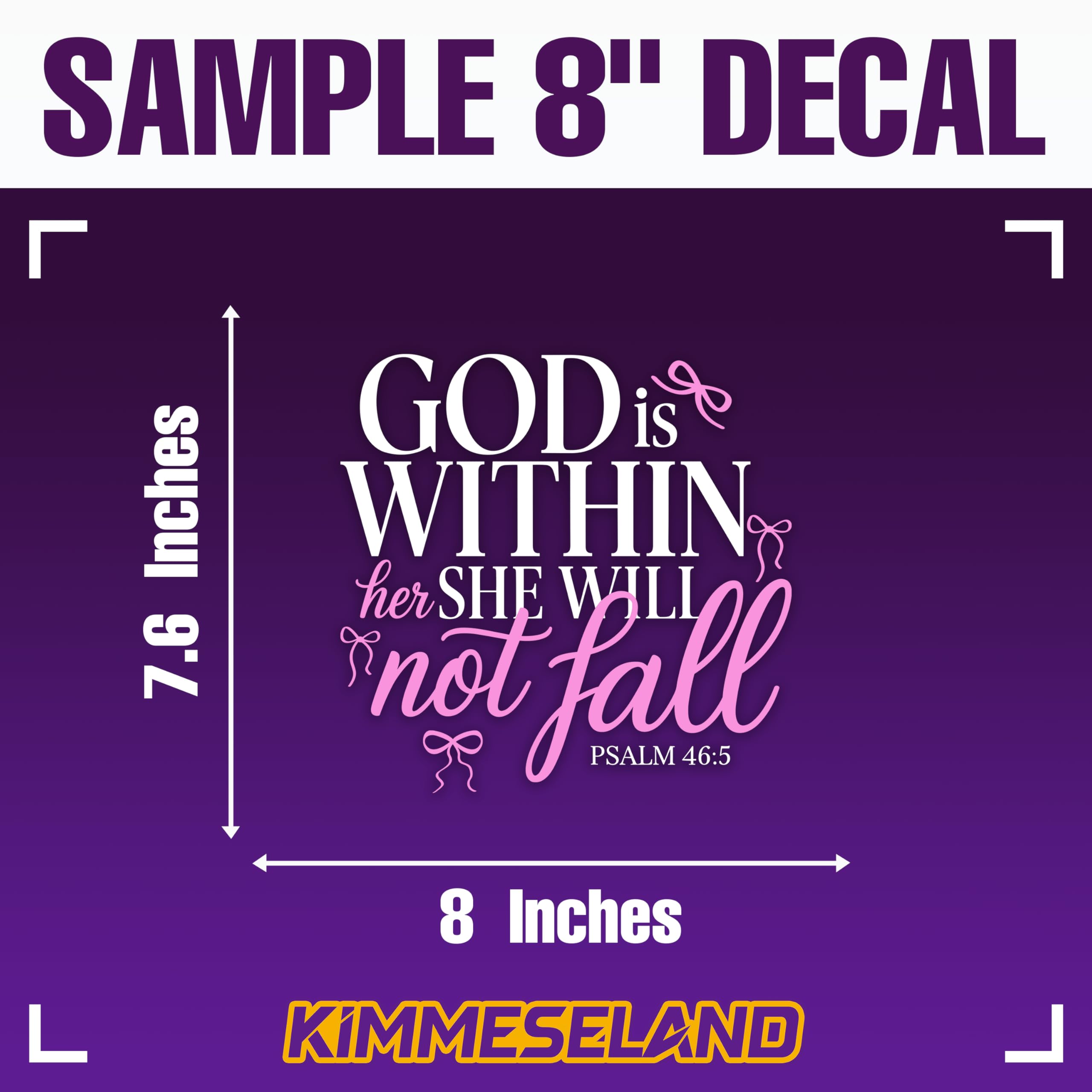 God is Within Her She Will Not Fall Car Decal Pink Bows, Christian, Girly Decal, Affirmations Bible Says, Vinyl Waterproof 8 Inches Bumper Decal Gifts for Women Girl Mom