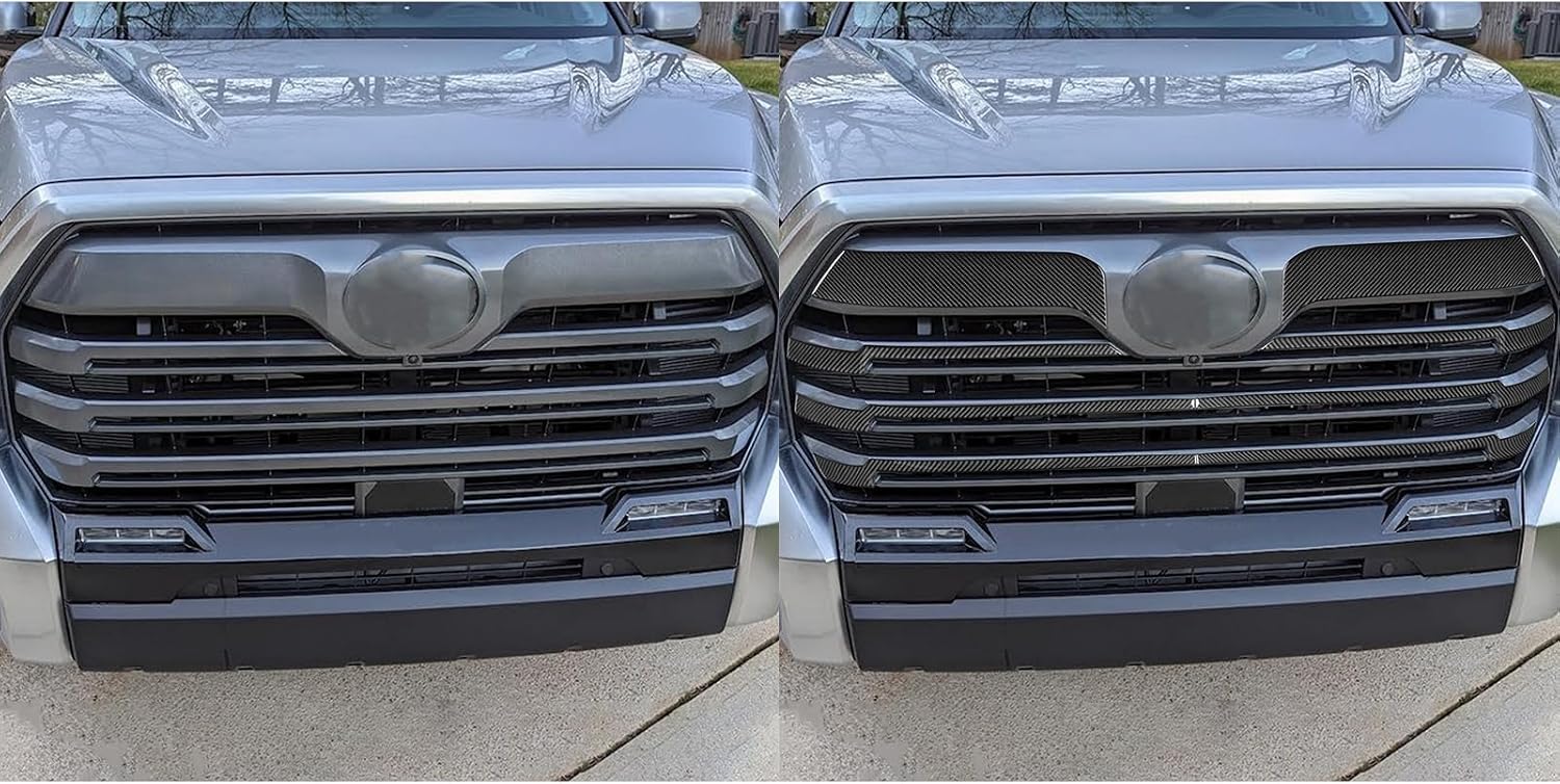 Real Carbon Fiber Car Front Bumper Grille Panel Sticker Cover Trim Compatible with Toyota Tundra 2022-2025 2023 2024 Truck Pickup Exterior Decal Accessories