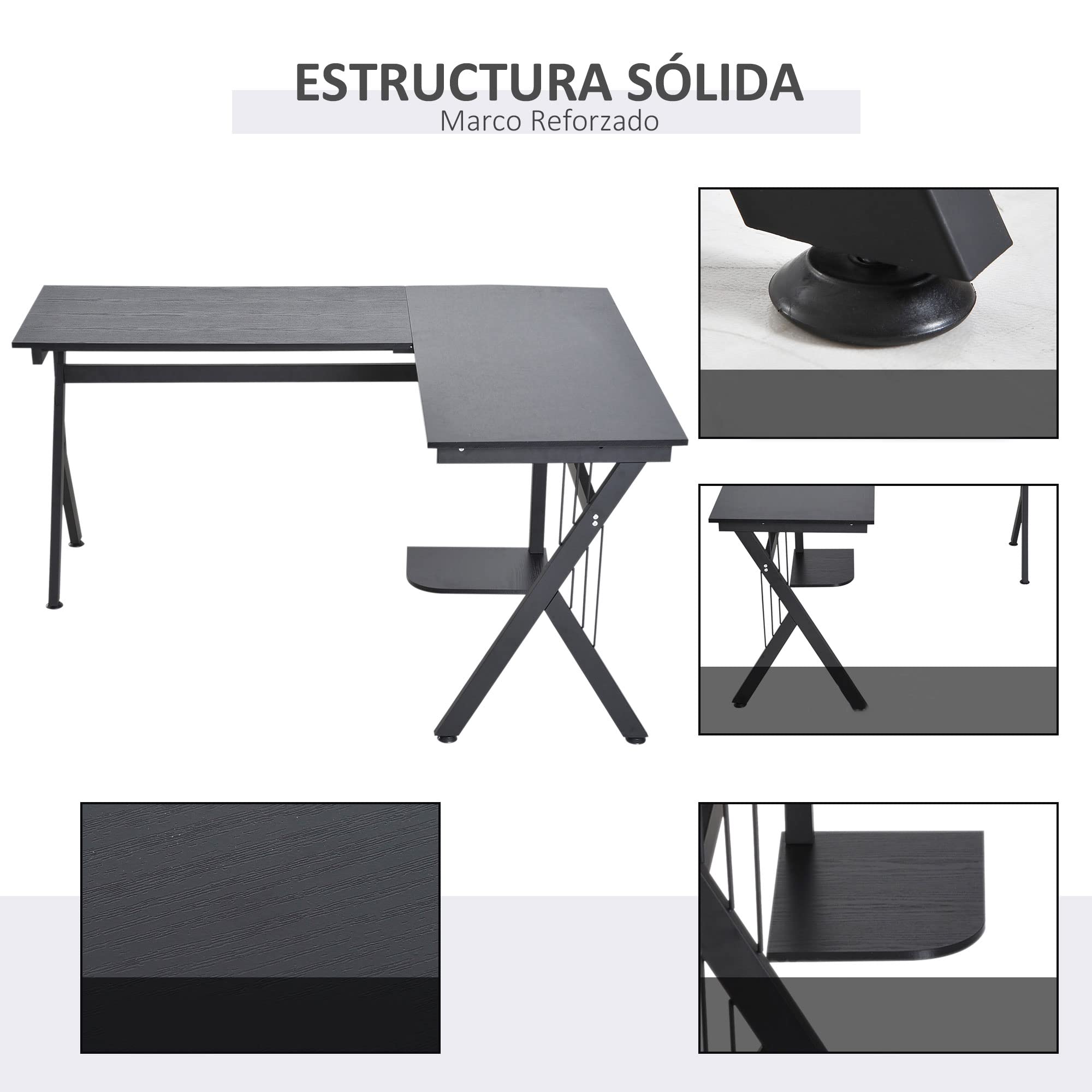 Mesa de Ordenador PC Mesa Esquinera de Ángulo en L 155x130x76cm Negro | Escritorio de Oficina, Hogar y Escuela, Madera