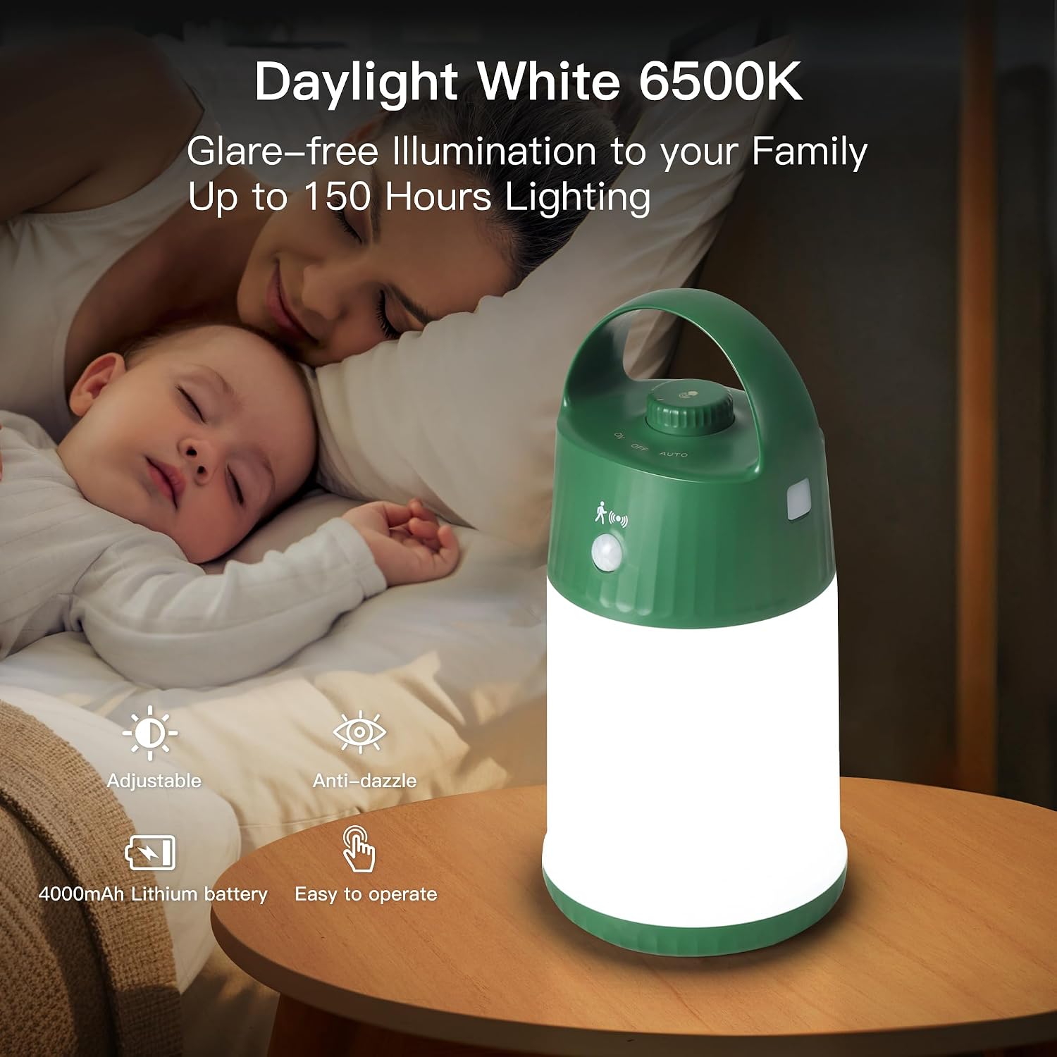 Upgraded Motion Sensor Night Light with 4 Adjustable Brightness Levels,Portable Rechargeable LED Lamp with PIR Motion Detection, 4000mAh Battery, Ideal for Bedroom, Closet, Camping (Green) image 3