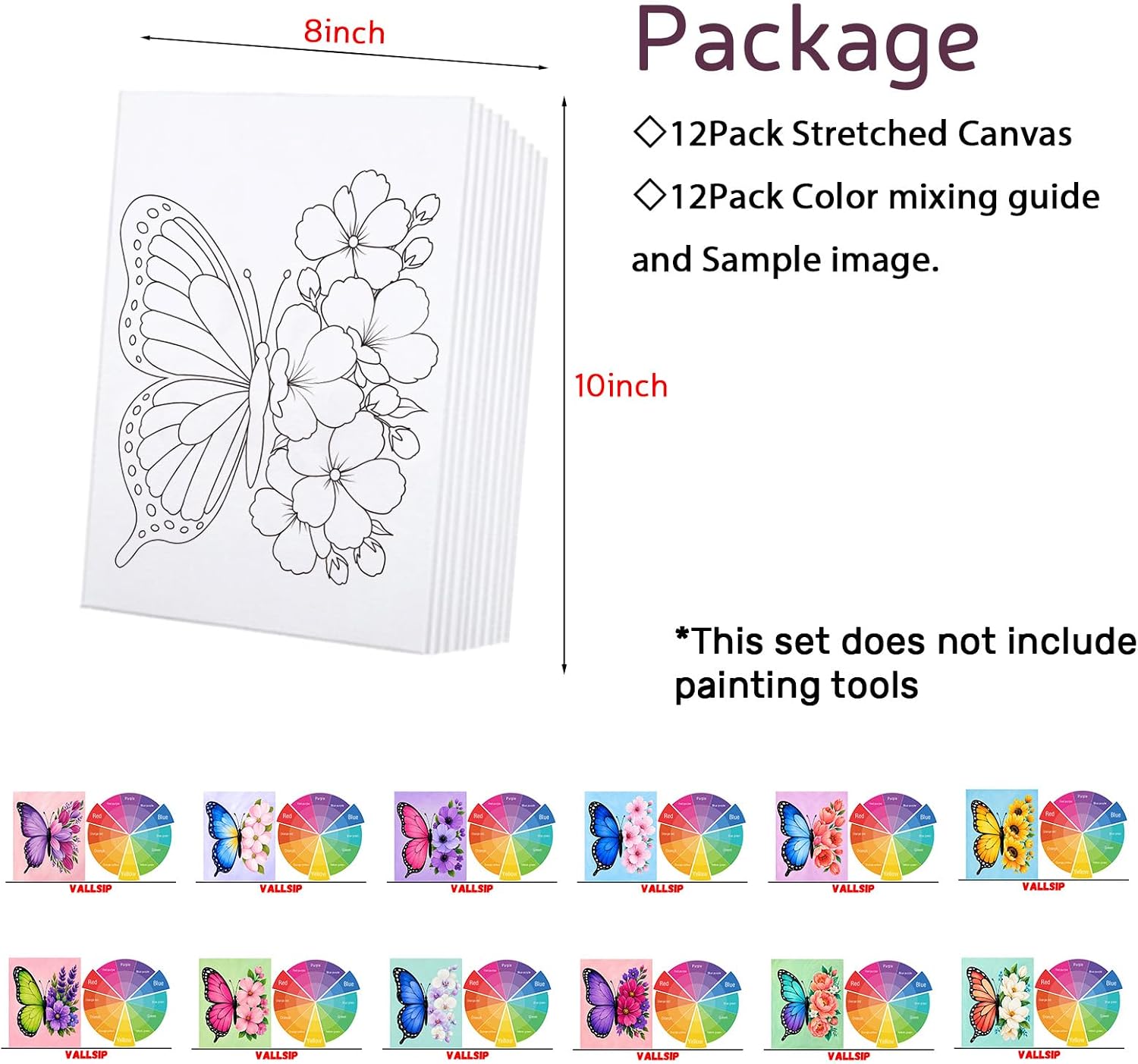 VALLSIP 12 Pack Sip and Paint Kit Adults Pre Drawn Butterfly Flower 8x10