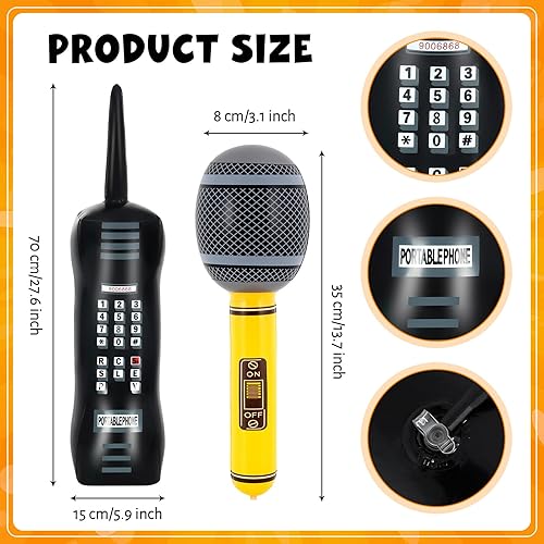 Miniatura 3 de Teléfono inflable, micrófono Boombox de radio inflable, decoraciones de fiesta de los años 80 y 90, decoraciones de fiesta temática de música hip