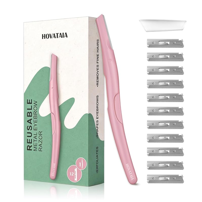 HOVATAIA Navalha metálica reutilizável para sobrancelhas e pelos faciais, rosa