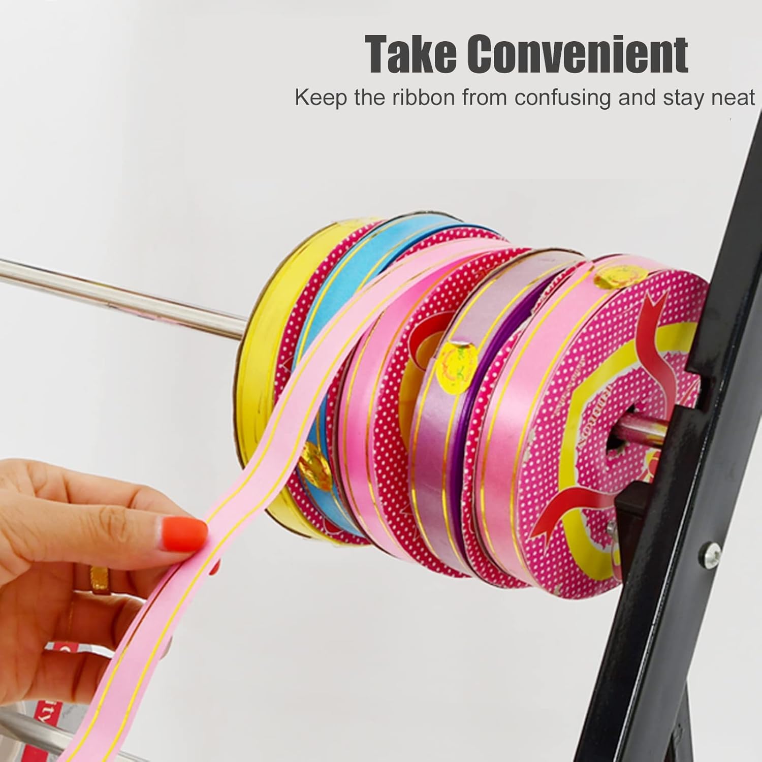 Ribbon Holder Organizer Display Stand 5 Tier Gift Wrapping Band Display Stand, Folding Metal Craft Ribbon Storage Organizer for Flower Shop/Craft Room/Gift Shop ( Color : Black , Size : 40x66cm/15.7x2