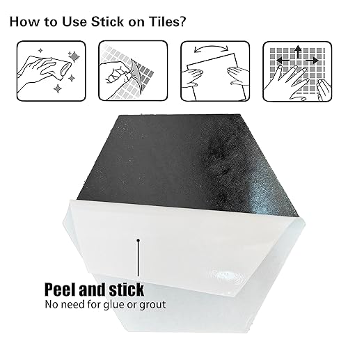 Miniatura 5 de KASARO Azulejo decorativo autoadhesivo de PVC hexagonal de 15 hojas, para baño, dormitorio, cocina, sala de estar, suelo de piedra de mármol de 0.12