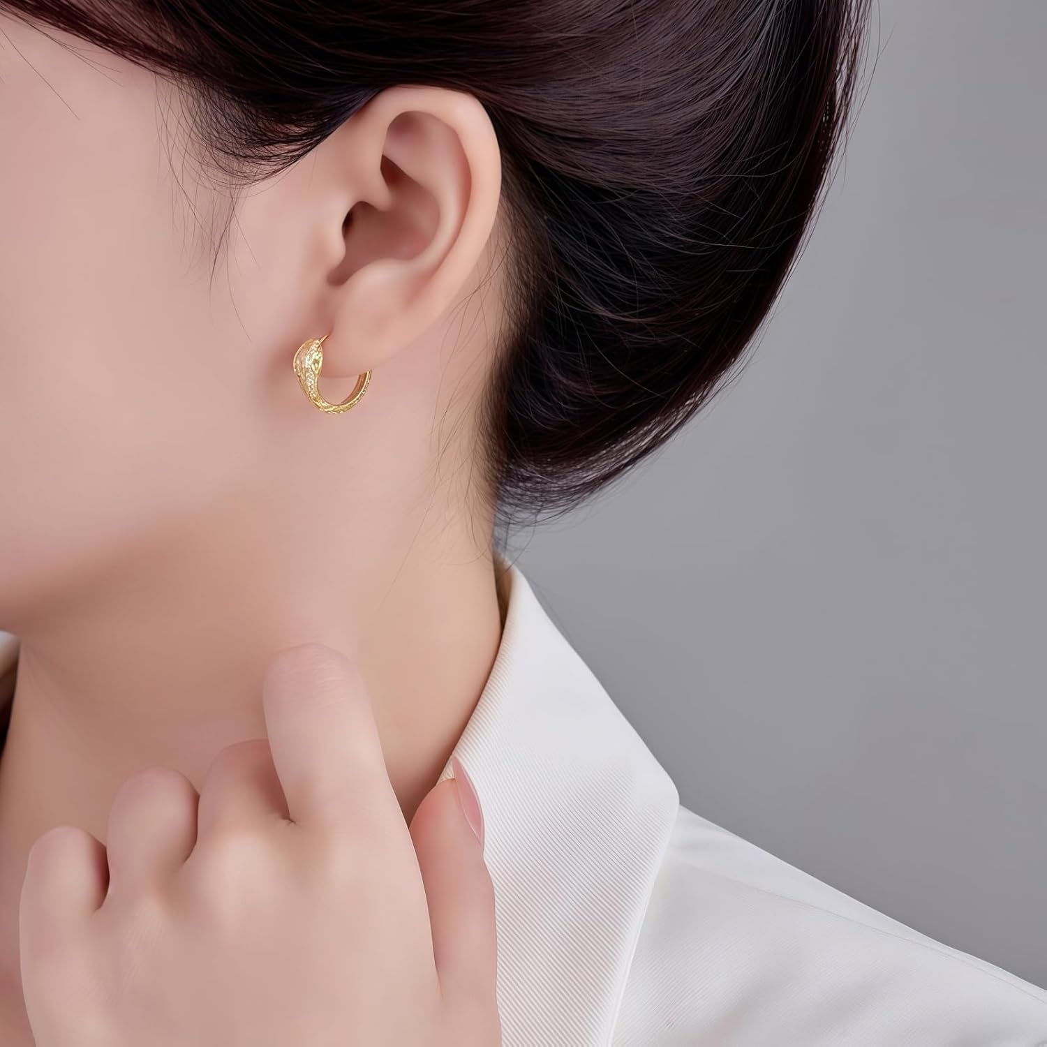Gold Hoop Earrings for Women - Snake Cubic Zirconia Stud Earrings with Sterling Silver Huggie Posts, Hypoallergenic Small Circle Earrings, Dainty Everyday Jewelry Gift - Image 4