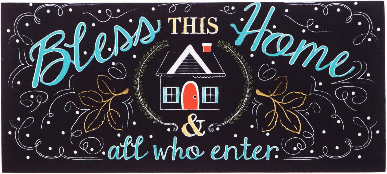 Evergreen Sassafras Bless This Home Interchangeable Entrance Doormat | Indoor and Outdoor | 22-inches x 10-inches | Non-Slip Backing | All-Season | Low Profile | Home Décor