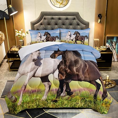 Miniatura 1 de QOOMO Edredón de caballo tamaño Queen, juego de edredón de animales de granja para niños, adolescentes, niñas, niños, juego de ropa de cama de 3