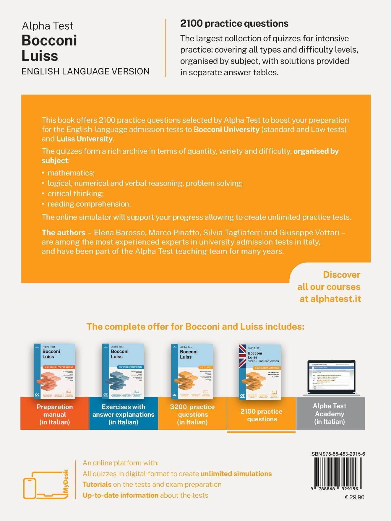 Alpha Test Bocconi Luiss English version 2026-2027. 2100 practice questions. Test prep for the admission tests in English. With online simulator (TestUniversitari)