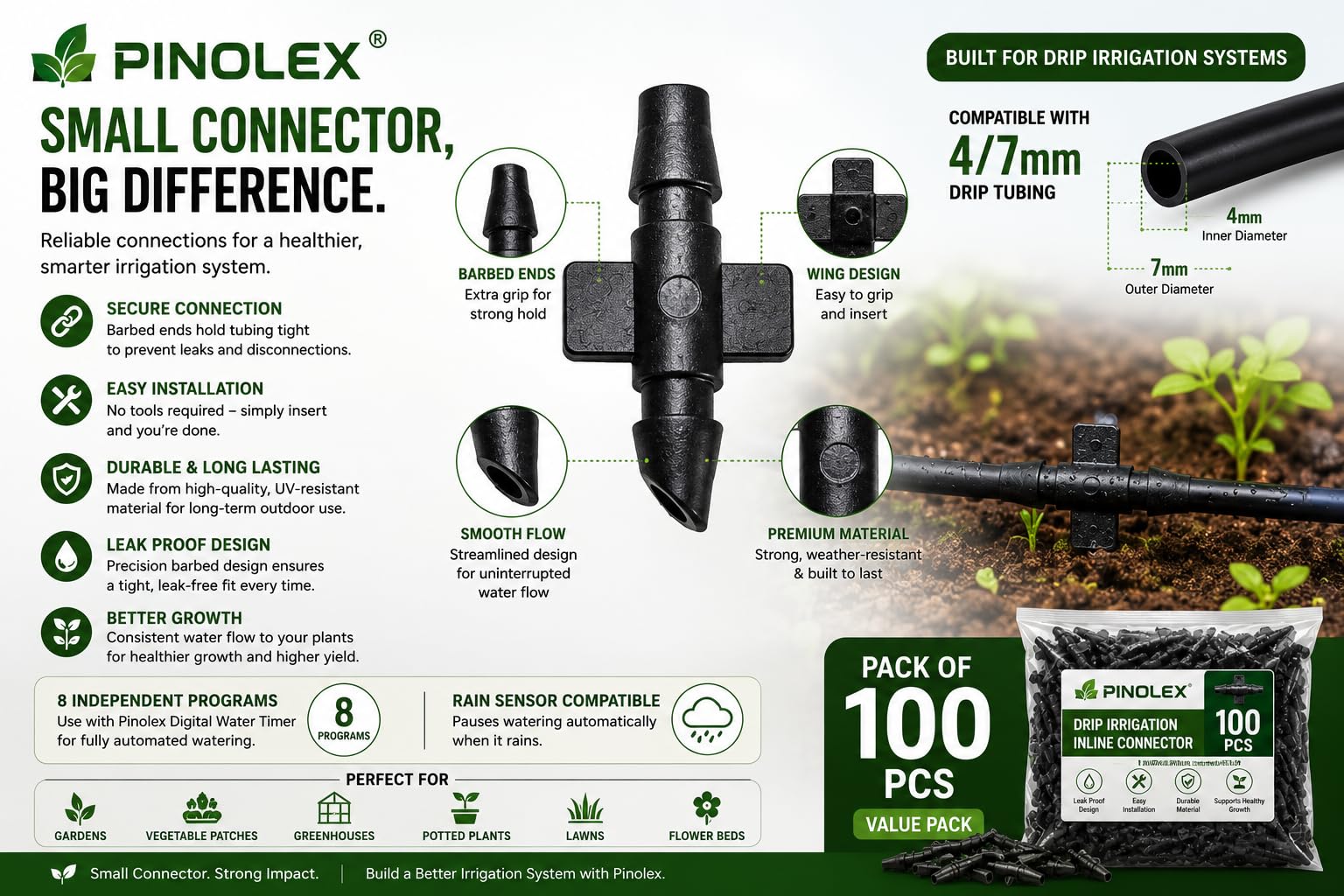 Pinolex Drip Irrigation Kit - 100 Connectors -3 Pinolex Drip Irrigation Kit - 100 Connectors -3
