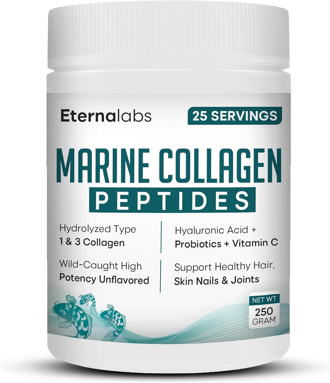 Collagen Peptides Powder for Women & Men 250g | Hydrolyzed Collagen Type I & III with Hyaluronic Acid & Vitamin C Supports Hair, Skin, Nails, Bones & Joints | Gluten-Free | Unflavored 250g
