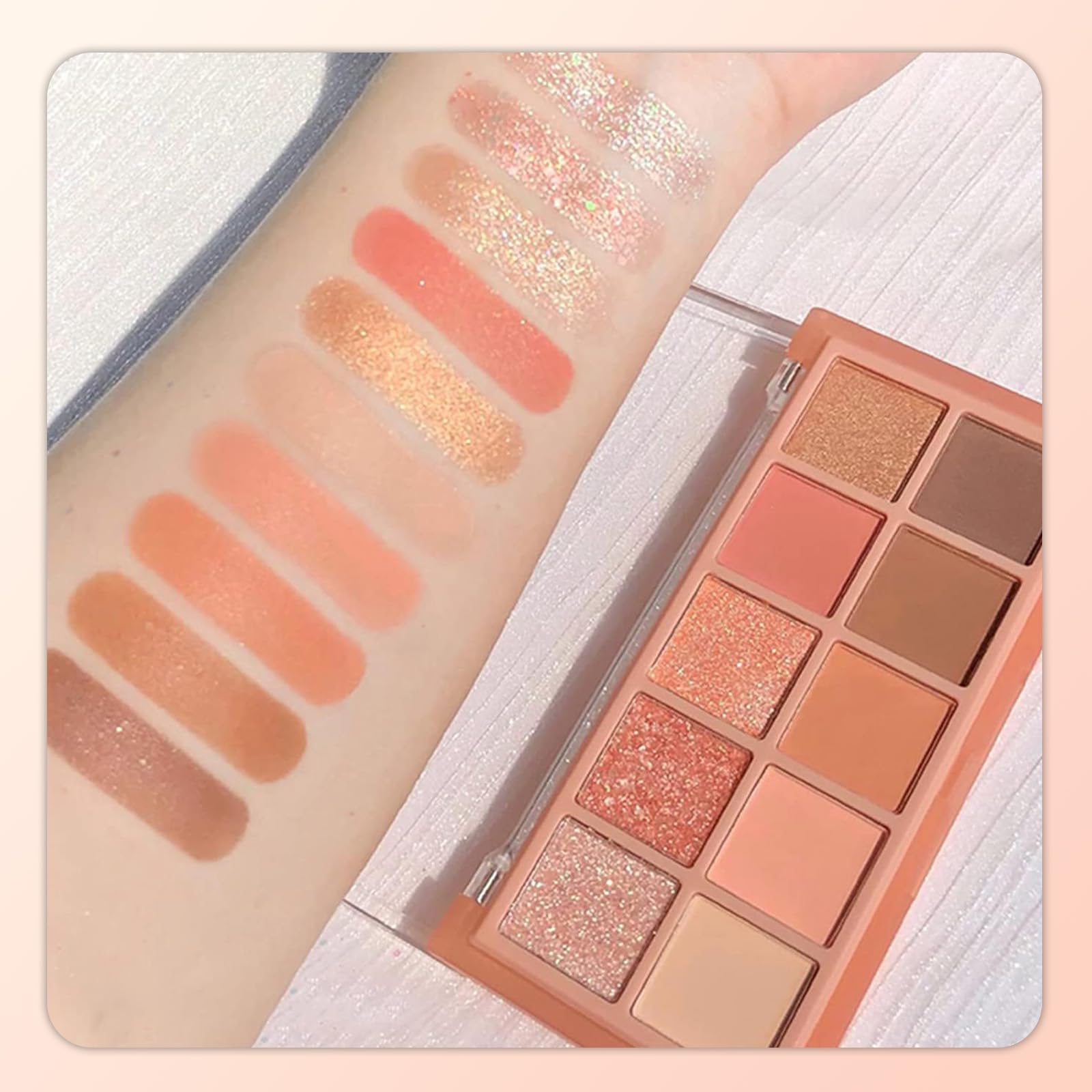 10 Colors Eyeshadow Palette, Highly Pigmented Pink Glitter & Matte Eye Shadow Includes Brushes, Blendable & Long Lasting - Image 4