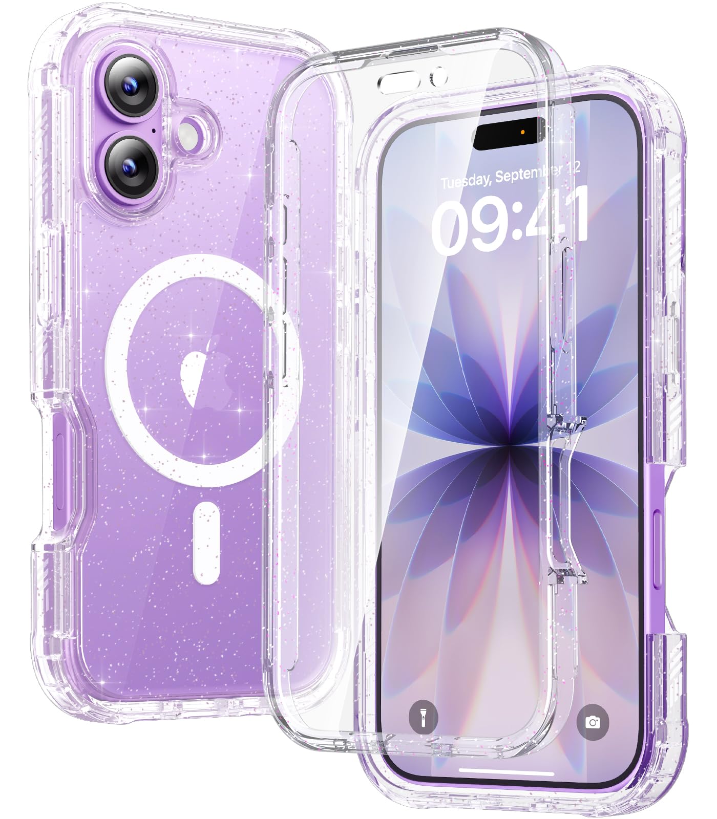 Diaclara Magnetic for iPhone 17 Case with Screen Protector,Clear Glitter