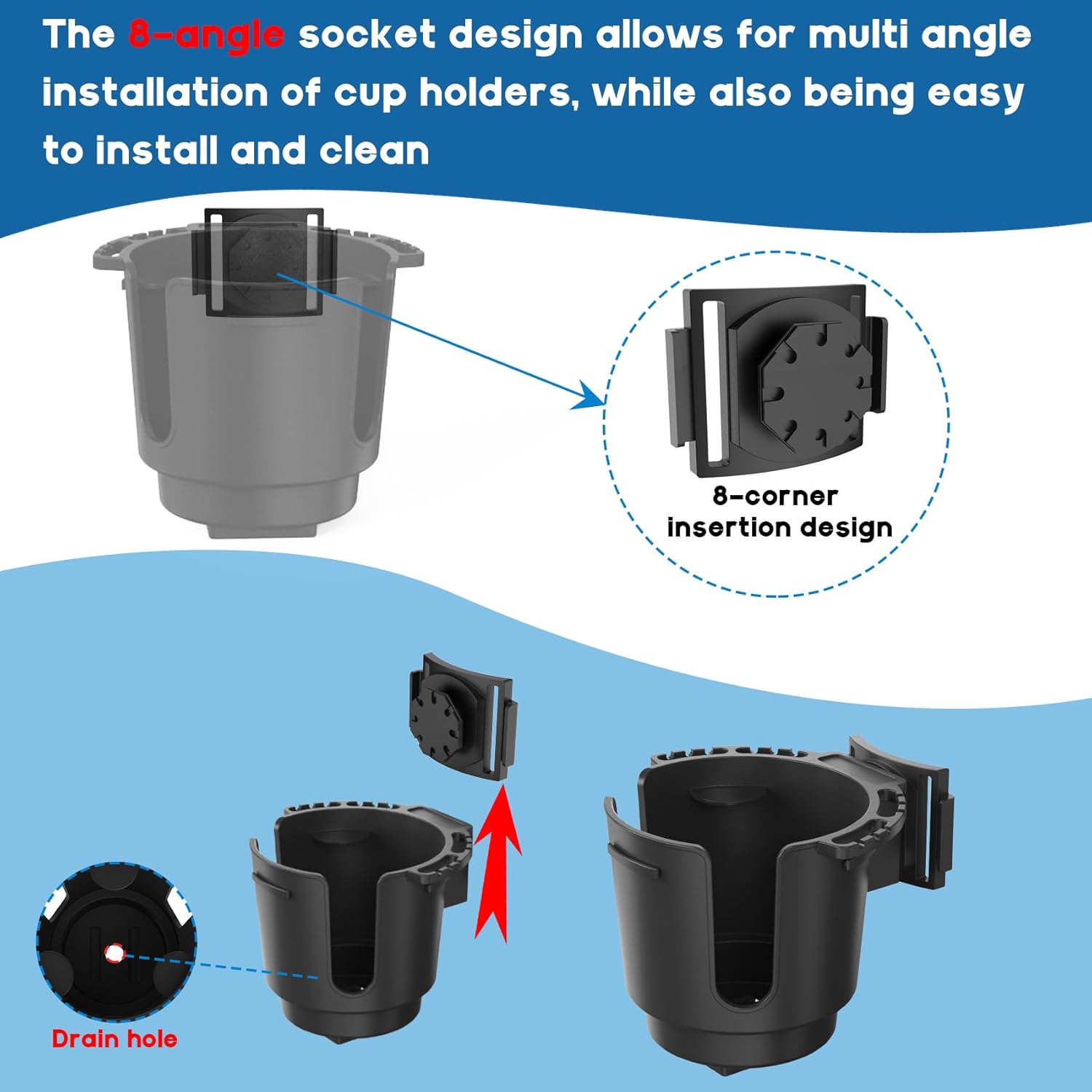 Walkers Cup Holder Compatible with Drive Medical Nitro Rollator, Clamp Fits 0.85-1.75 Inches, Universal Cup Holder for Wheelchairs, Boat, Strollers, Golf Carts - Image 4