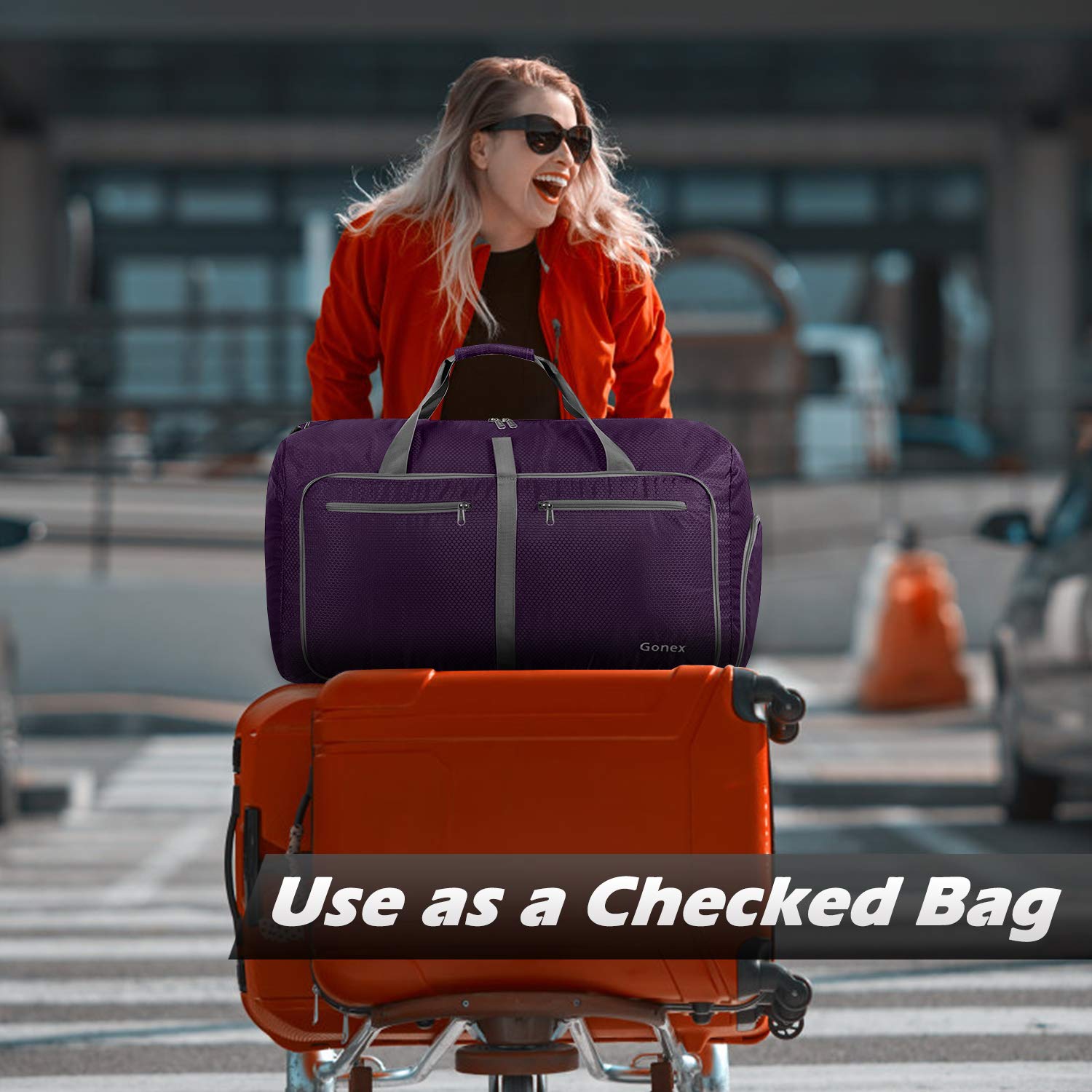 Gonex Leichter Faltbare Reise-Gepäck 80L, Farbe: Schwarz, Duffel Taschen Uebernachtung Taschen/Sporttasche für Reisen Sport Gym Urlaub