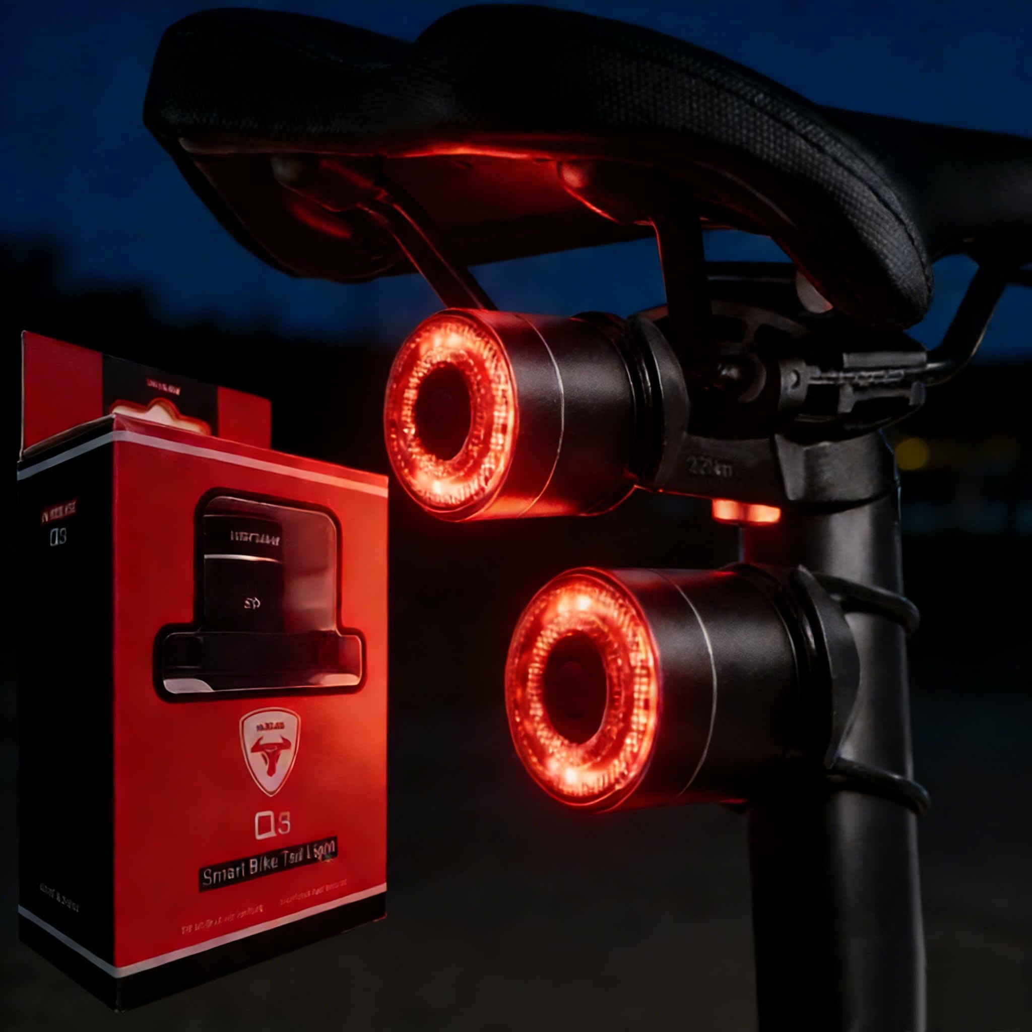 Luce Posteriore LED per Bicicletta Q3 - Fanale USB Ricaricabile con Freno Intelligente - Super Luminoso, Impermeabile, 4 Modalità - Smart Light per MTB & Corsa - Sensore Notturno/Frenata