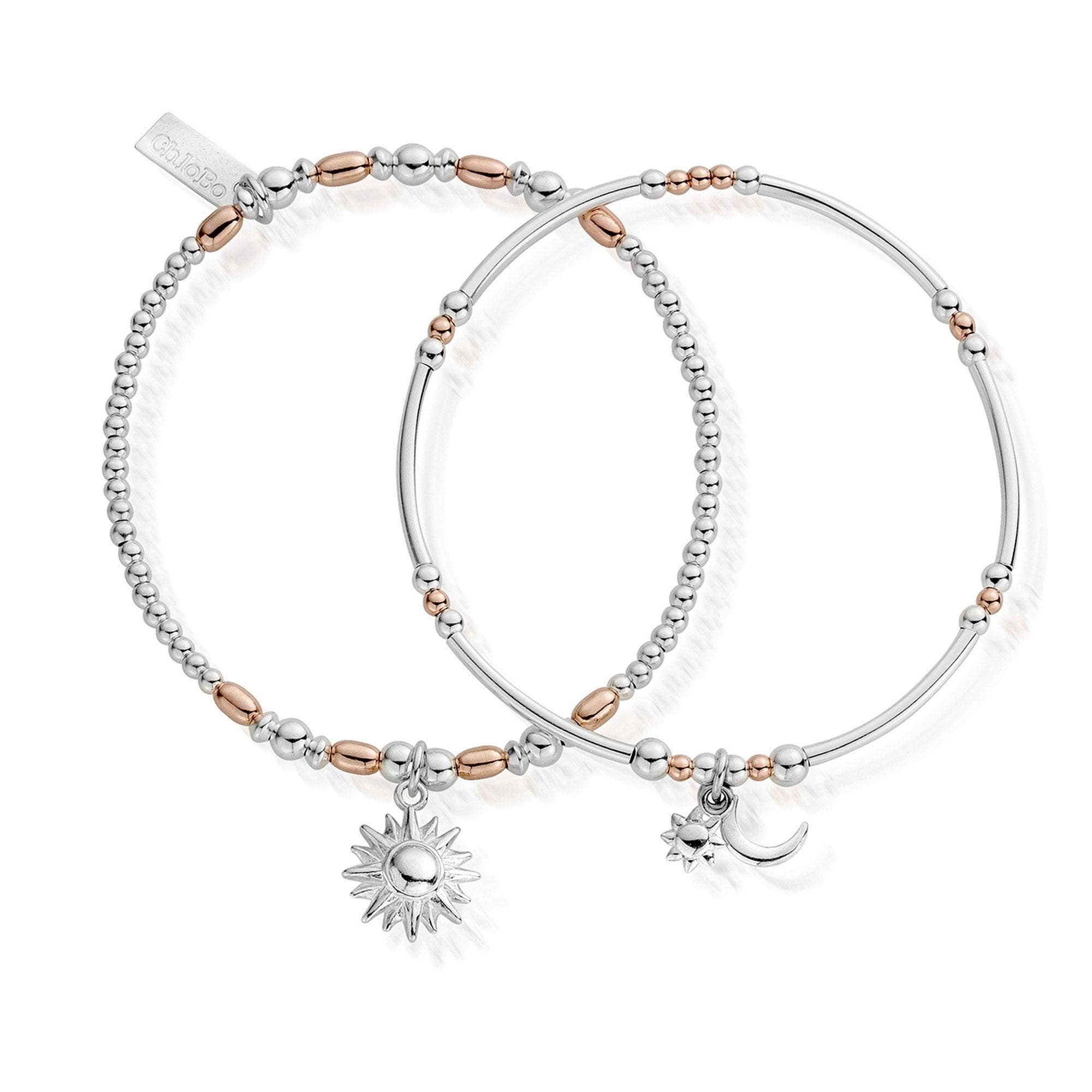 ChloBo Juego de 2 unidades de rosa y plata del atardecer al amanecer, Plata de ley
