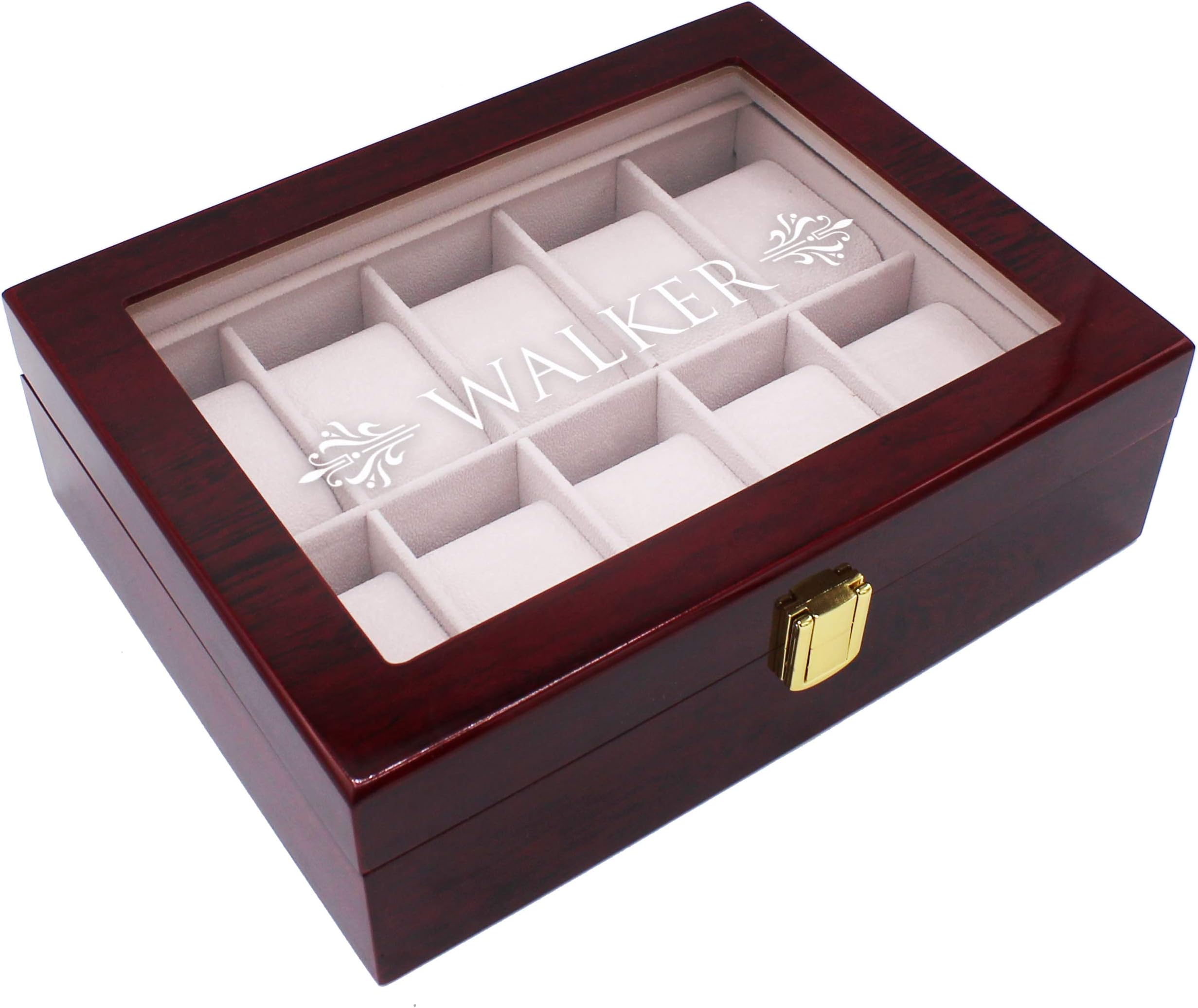 My Personal Memories Custom Personalized Watch Storage Box Glass Display Case for Men, Him, Husband - Engraved and Monogrammed (Premium Rosewood)
