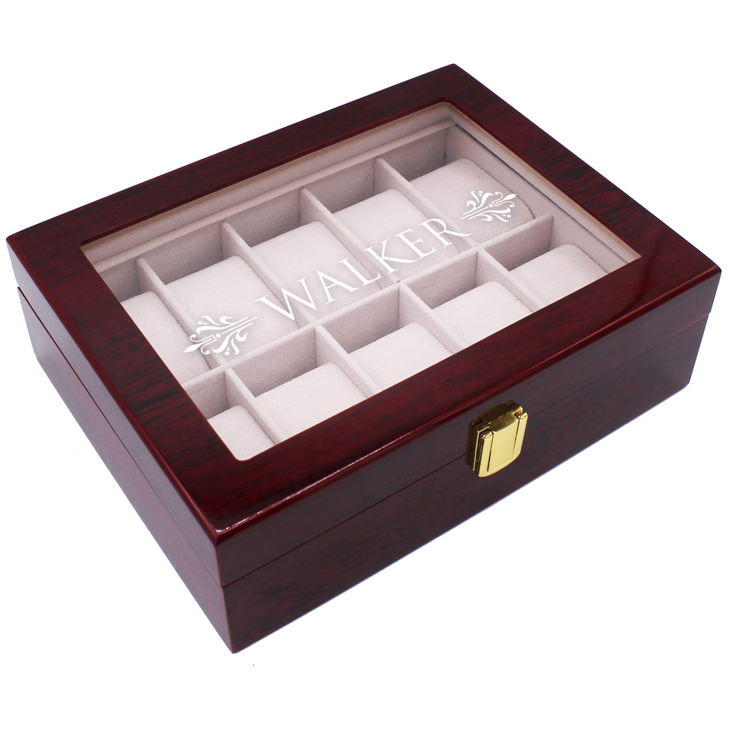 My Personal MemoriesCustom Personalized Watch Storage Box Glass Display Case for Men, Him, Husband - Engraved and Monogrammed (Premium Rosewood)
