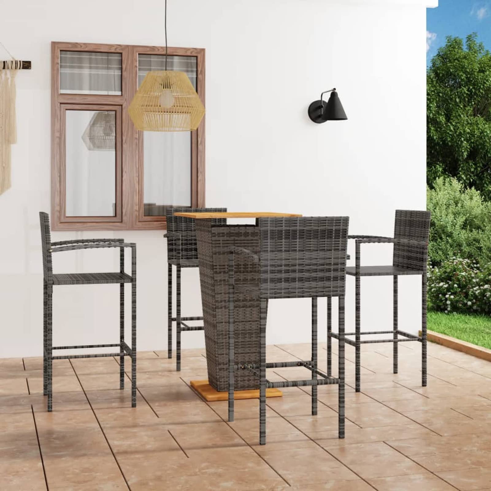 Ensemble de Bar Ensemble de Bar de Jardin Salon de Jardin Exterieur Salon Jardin Ensemble de Bar de Jardin 5 pcs Gris BN