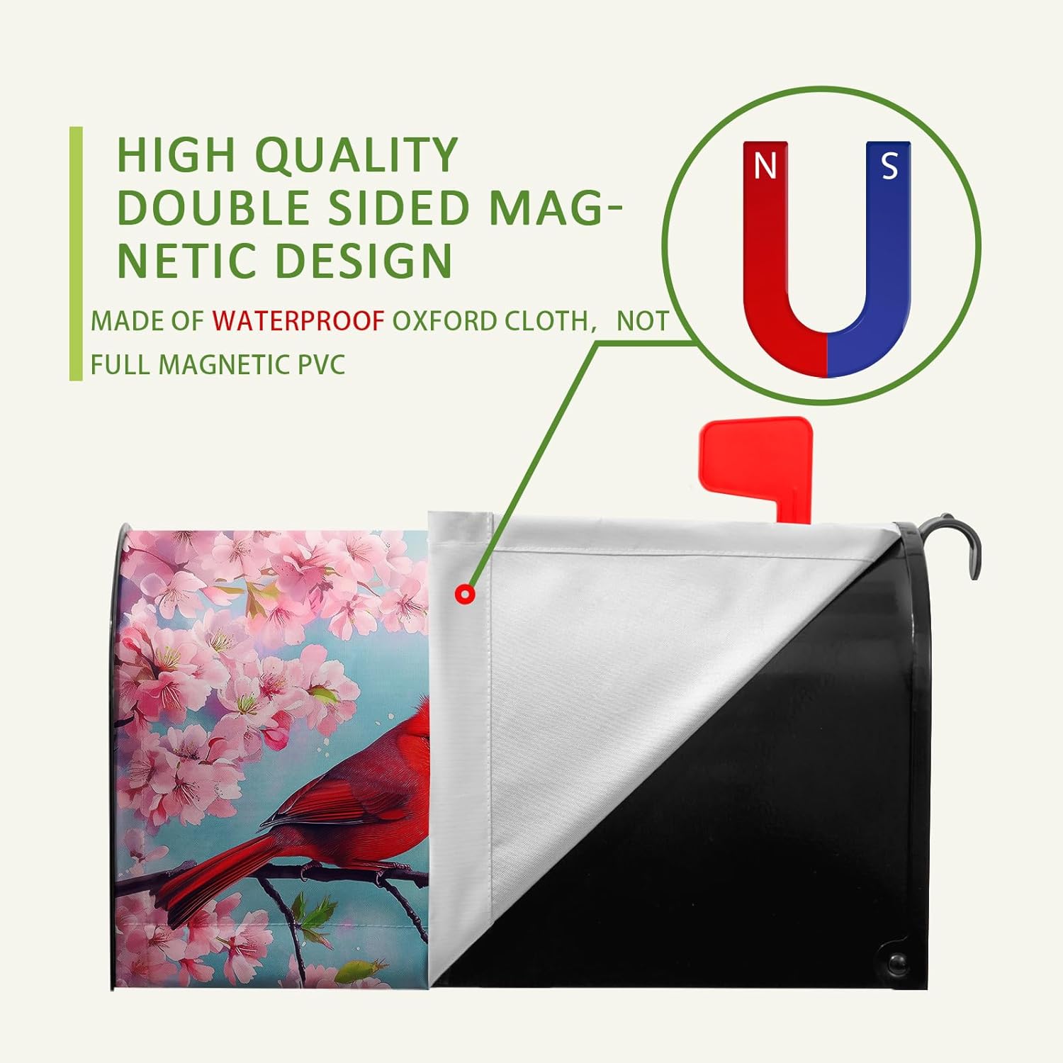Cardinal Mailbox Cover Magnetic Spring Cherry Blossom Birds Design Summer Mailbox Covers Waterproof Floral Nature Red Cardinal Bird Mail Box Wrap for Farmhouse Decor Standard Size 21x18 Inch