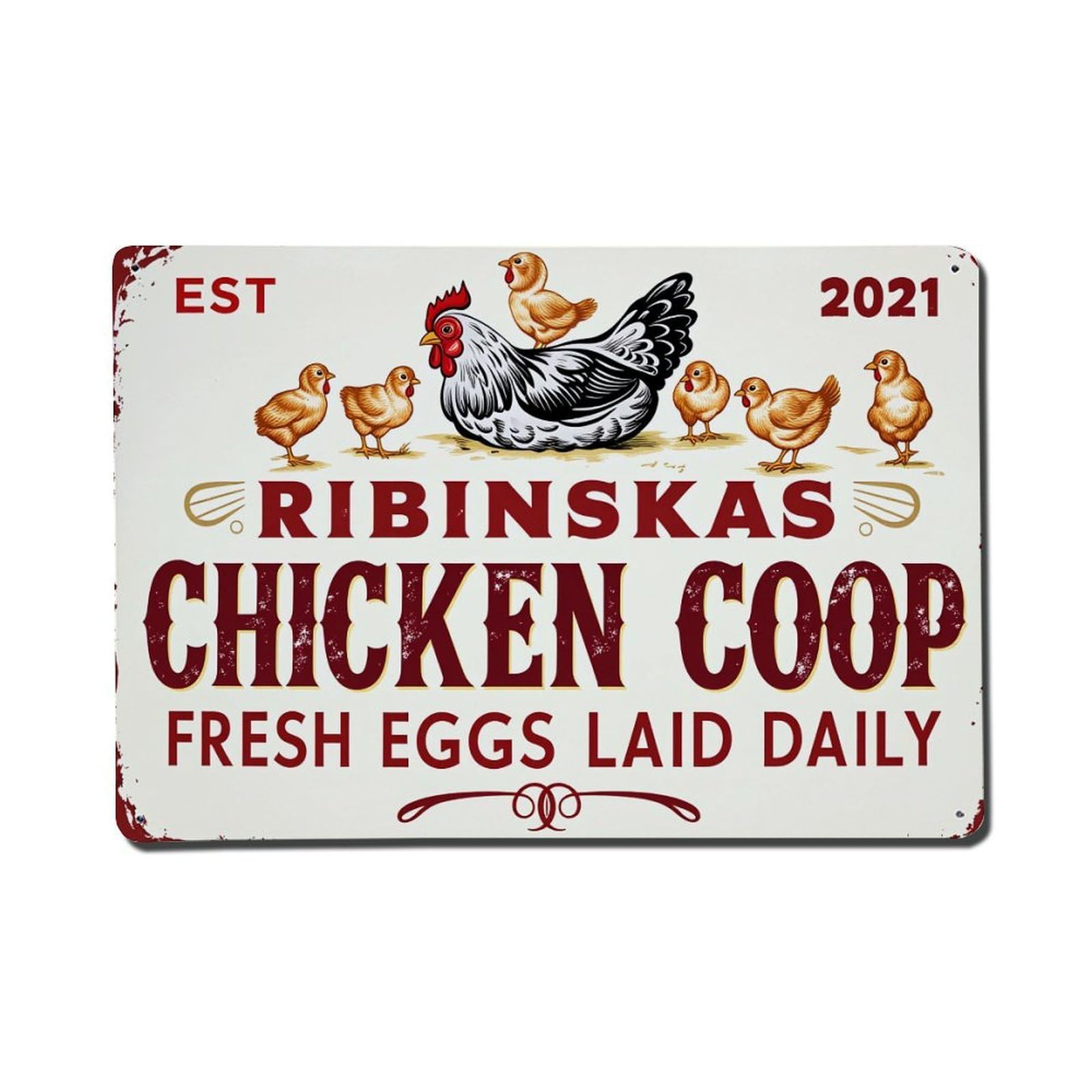 Enderetf Vintage Chicken Coop Fresh Eggs Daily Tin Sign Metal Poster, Home Bar Garage Man Cave Cafe Indoor & Outdoor Wall Decoration 8X12inches