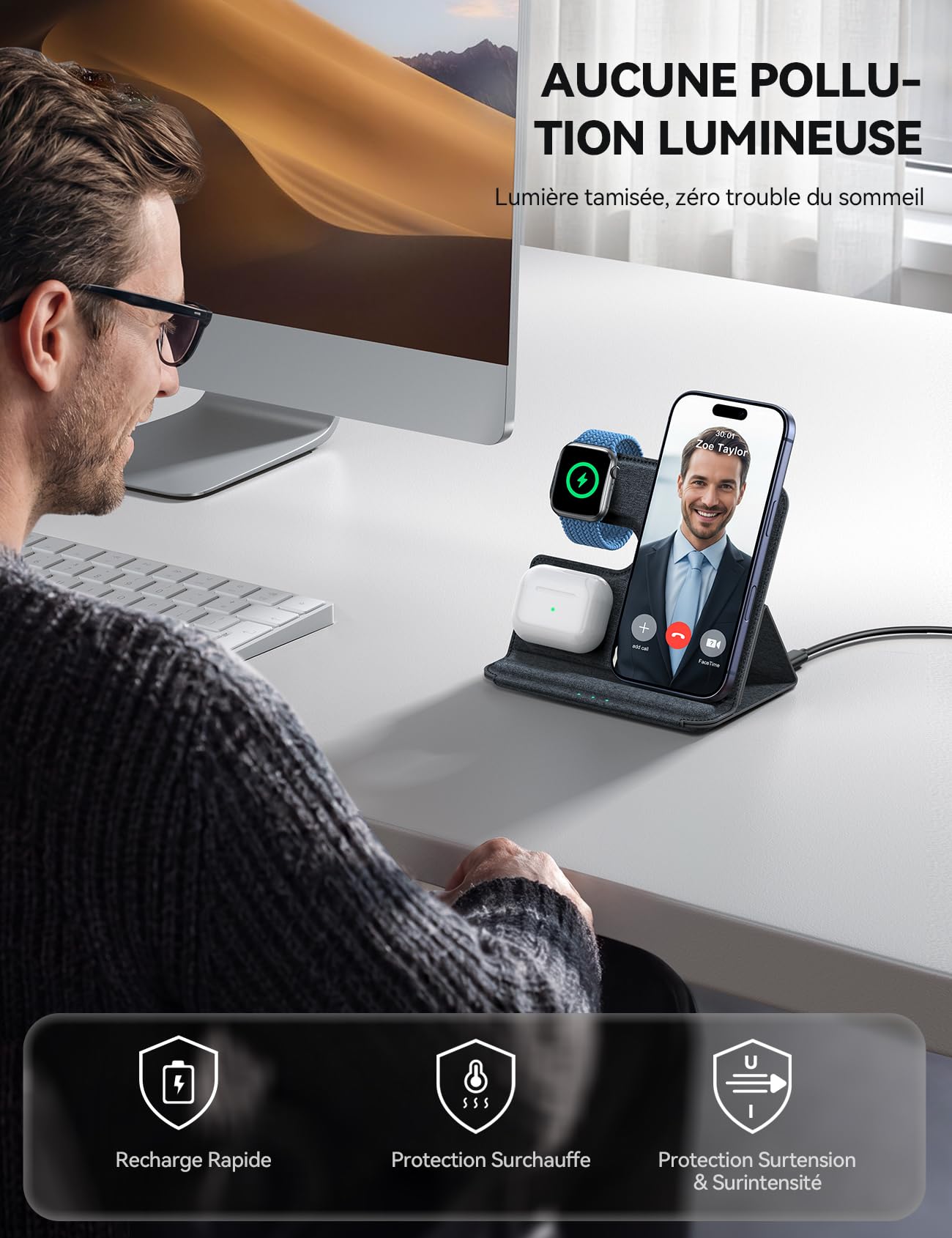 Lamicall 3 en 1 Chargeur Induction iPhone, Chargeur sans Fil pour MagSafe
