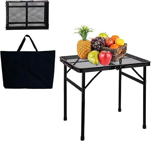 Miniatura 11 de Mesa Plegable de Metal Pequeña de 23"L×15"W×22"H, Mesa Lateral de Parrilla Camping BBQ para Jardín Exterior Patio Yard- Portátil Ligera, Soporte