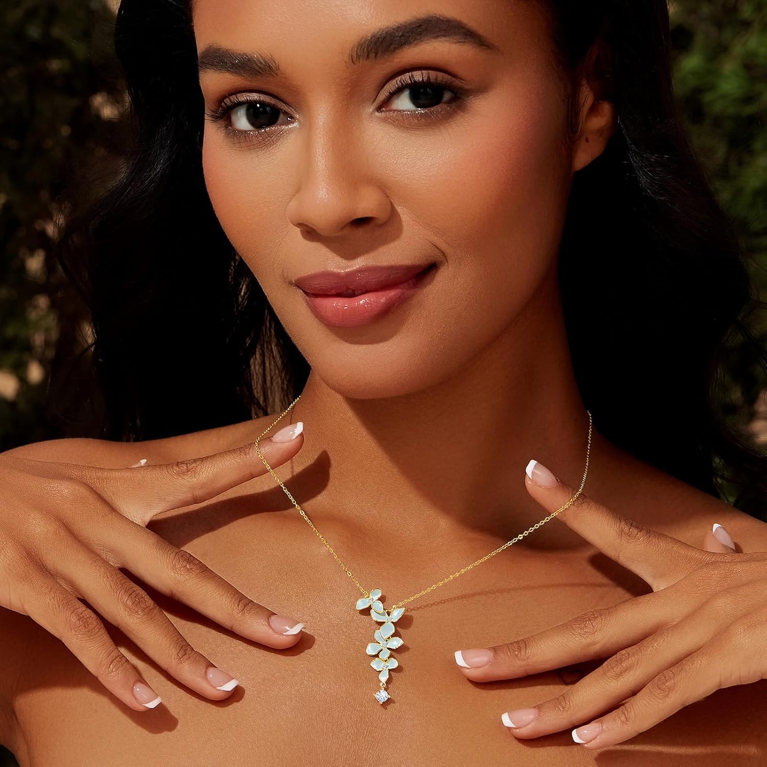 Cicy Bell Floral Pendant Necklace for Women Trendy 18k Gold Plated Shell Pearl Cubic Zirconia Dainty Long Y Necklace Jewelry Gifts