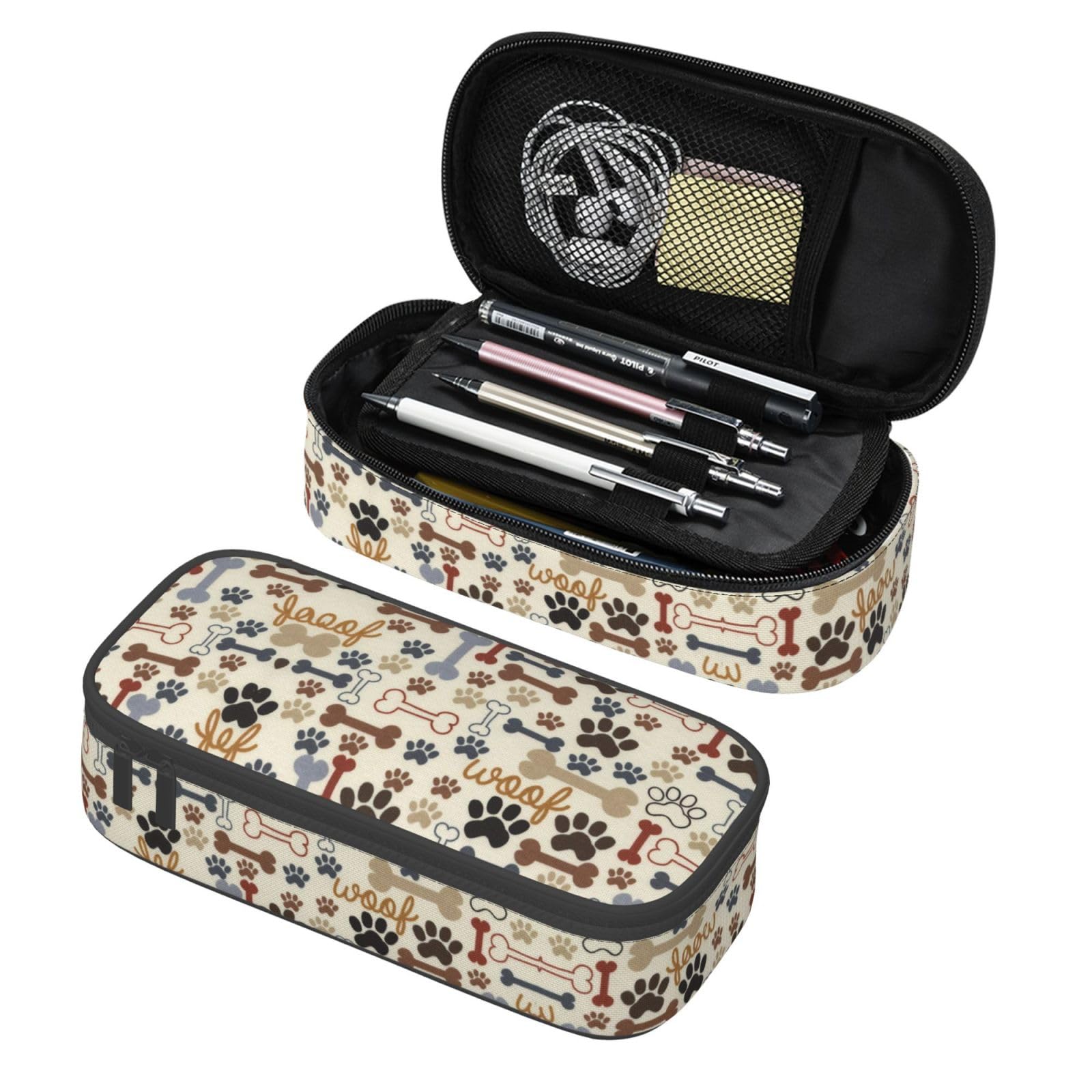 Dog Fun Paw Bone Print Pencil Case Organizer Big Capacity Pencil Pouch Stationery With Zipper School Supplies Pencil Bag For Girls Boys Office