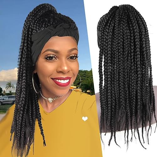 Miniatura 9 de LEOSA Peluca de diadema trenzada marrón para mujeres negras, peluca sintética trenzada con diadema adjunta, peluca de cabello trenzado de Cornrow