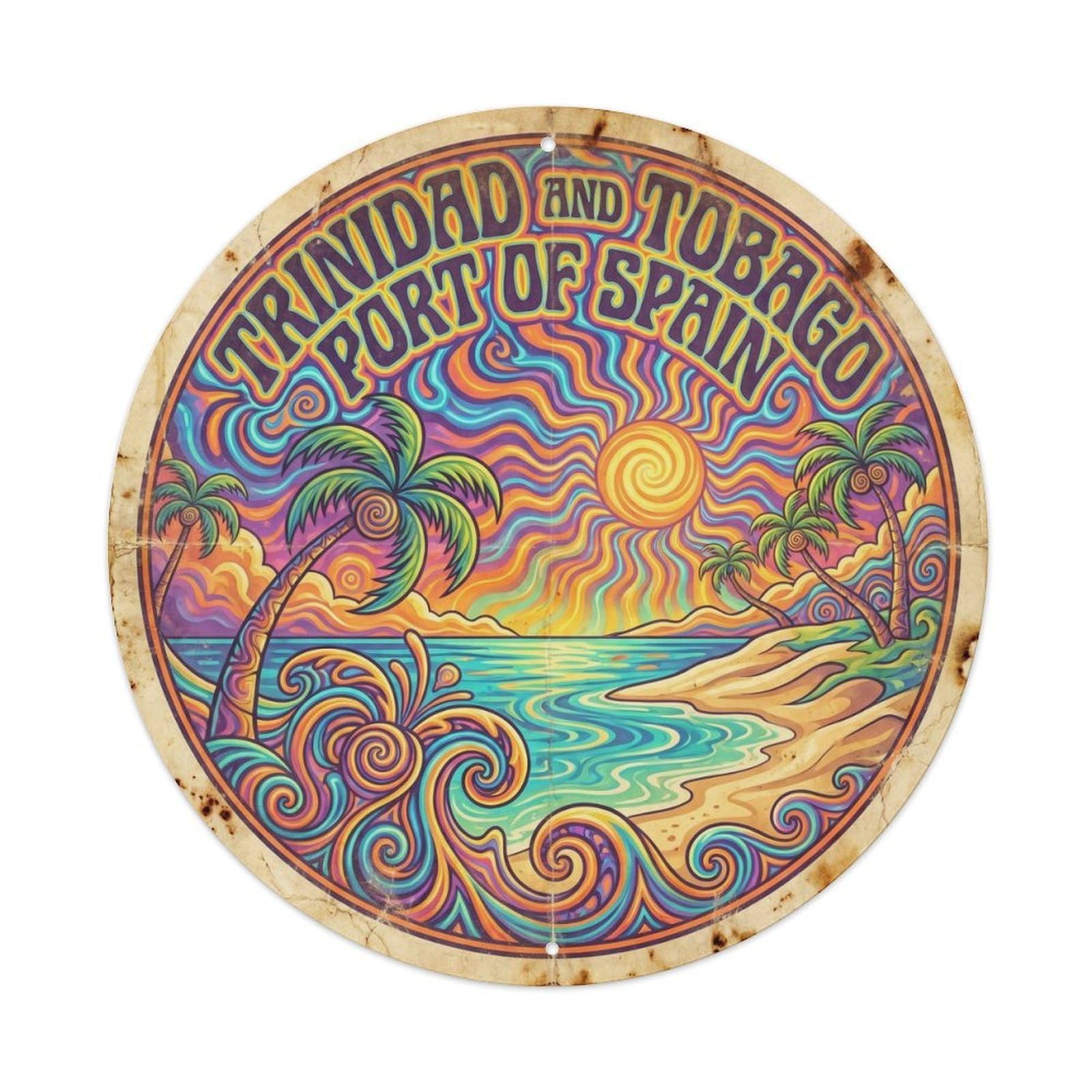 Trinidad And Tobago Port Of Lagoon Travel Psychedelic Metal Tin Sign