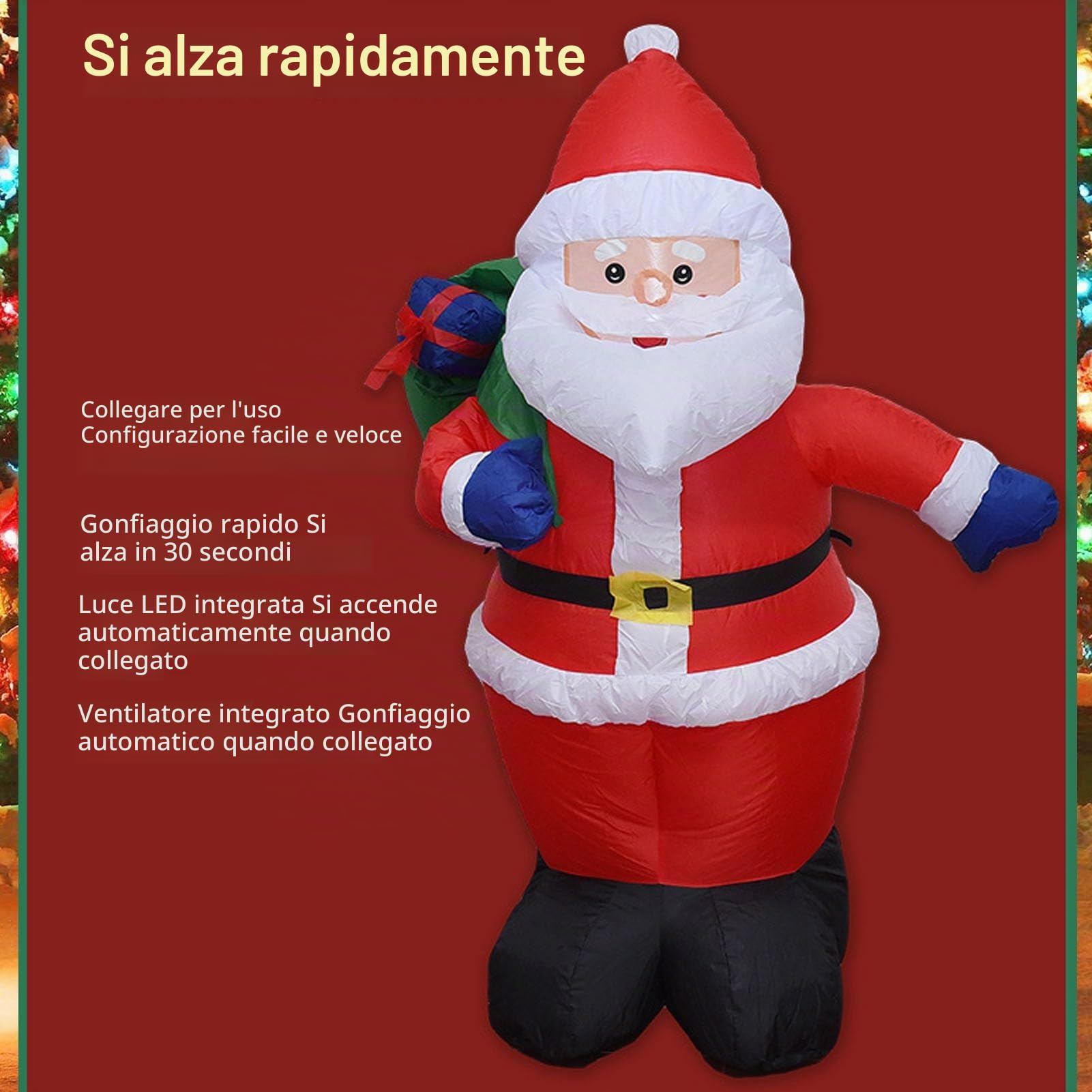 Haofy Babbo Natale Gonfiabile da 1,2 M con Sacchetto, Decorazioni Natalizie Gonfiabili con LED, Decorazioni da Giardino per Prato da Giardino Interno Ed Esterno (Spina Europea