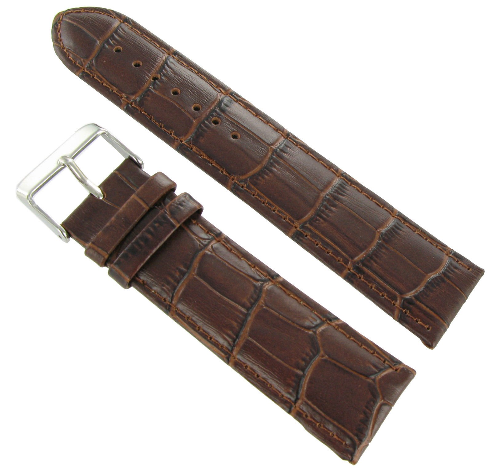 Milano 20mm Genuine Calfskin Leather Alligator Grain Padded Brown Watch Band Strap Watchbands