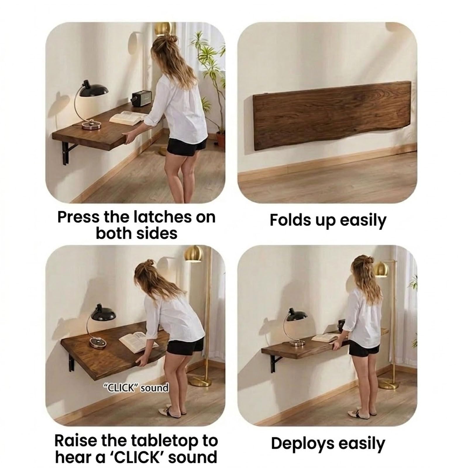 Massivholz Drop-Leaf Wandklapptisch, Schwebender Wandmontierter Klapptisch für Kleine Räume Küche Waschküche Schlafzimmer Home Office,Balkon(2in,150x40CM/59.1x15.7IN)