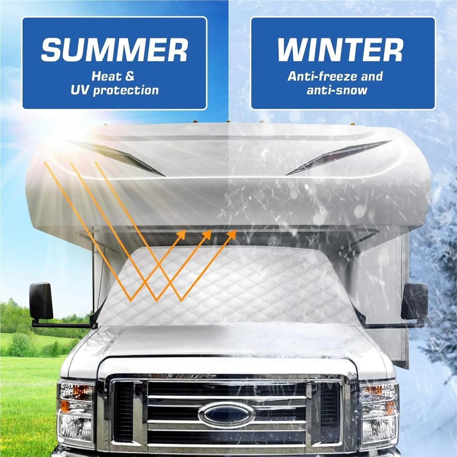 Parasoles Coche para Ford E450 Clase C 1997-2022, Cubierta De Nieve para Ventana RV, Parasol Delantero, Accesorios para Autocaravana, Parabrisas
