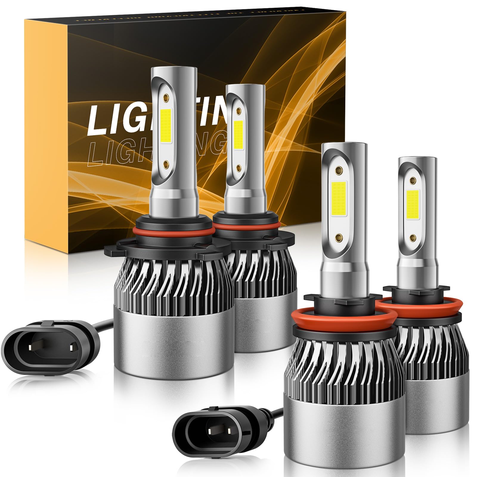 𝖧𝟣𝟣 𝟫𝟢𝟢𝟧 Bulbs Combo 6500K Cool White 60000LM 900% Brighter, 𝖧𝟫 𝖧𝟪 𝖧𝖡𝟥 1:1 Beam Plug and Play IP68 Waterproof Off-Road Lights, Pack of 4