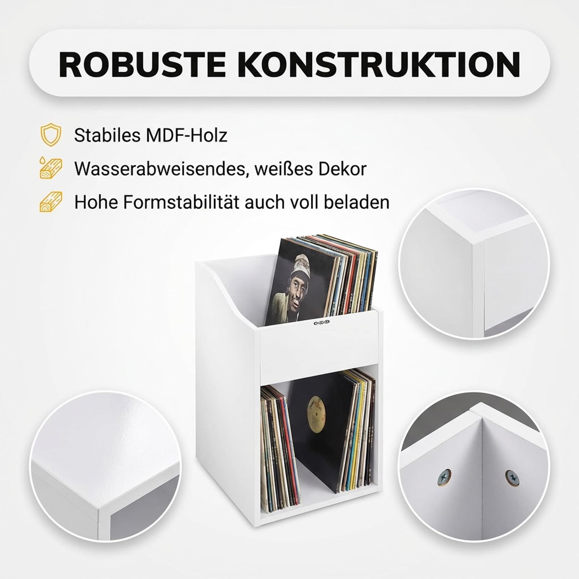 Zomo VS-Box 100/2 Vinyl Aufbewahrungsbox - 360 x 335 x 560 mm - Weiß - MDF Holz - Regal für Schallplatten 200 bis 240 LPs