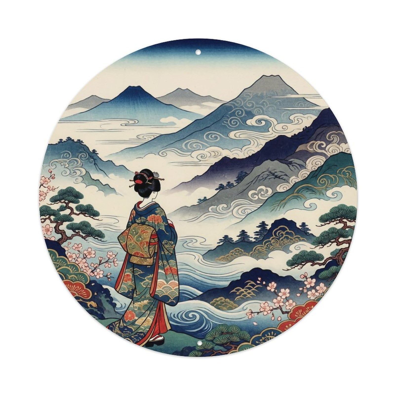 Galvaxio Style Japanese Layered Mountains Misty Distant Peaks Metal Tin Sign