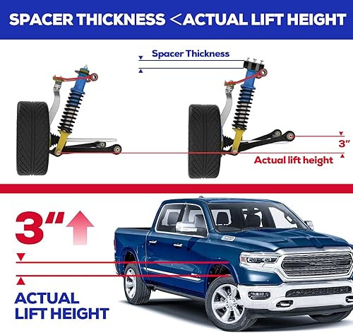 Miniatura 6 de KSP Ram 1500 Kits de elevación de nivelación de 3 pulgadas delantera y 2 pulgadas trasera, espaciadores de puntal delantero de 3 pulgadas y