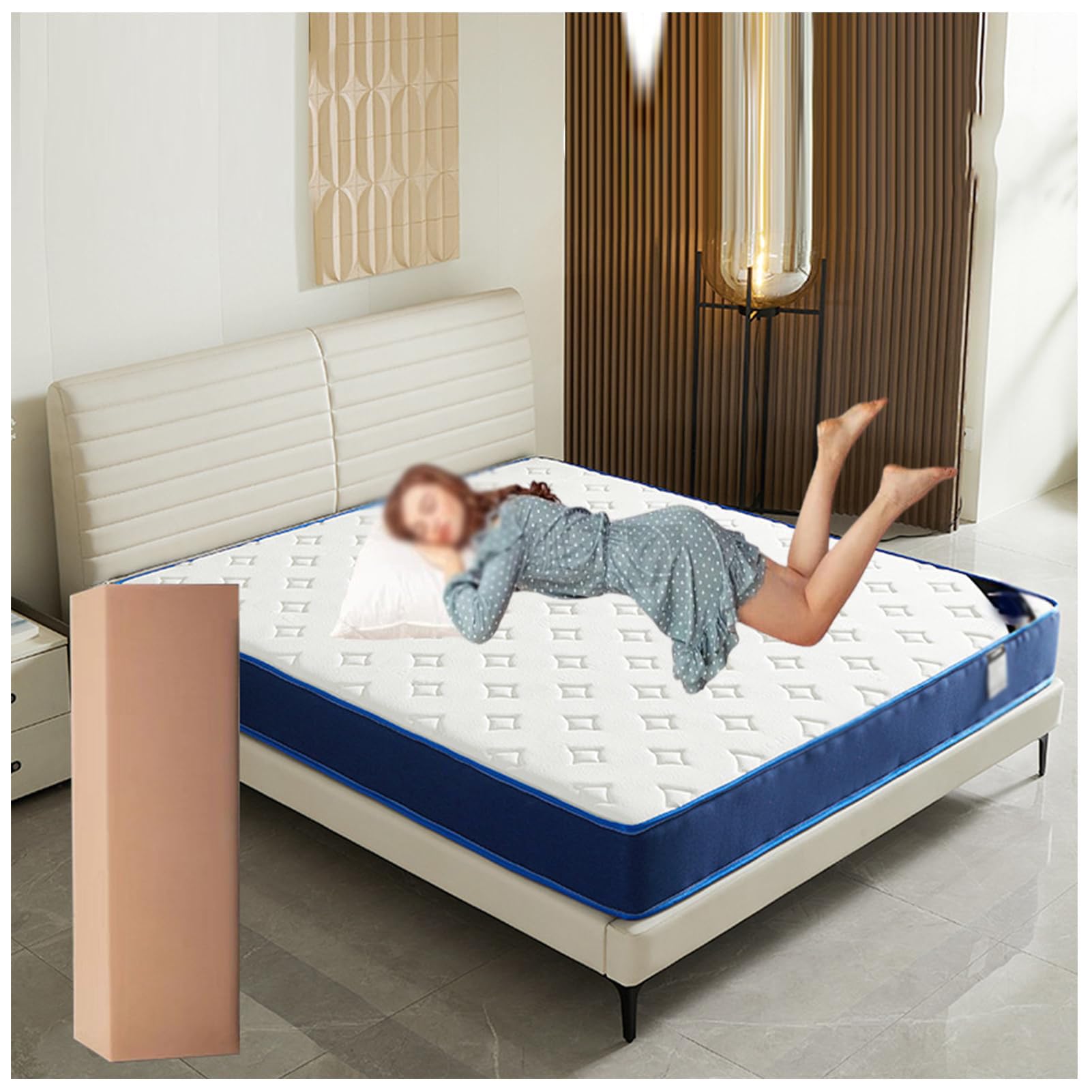 Materac przeciwodleżynowy 30 cm 190 x 200 cm (75 x 79 cali) hybrydowa sprężyna kieszonkowa i pianka z pamięcią kształtu o wysokiej twardości, ergonomiczne wsparcie, oddychający i trwały materac