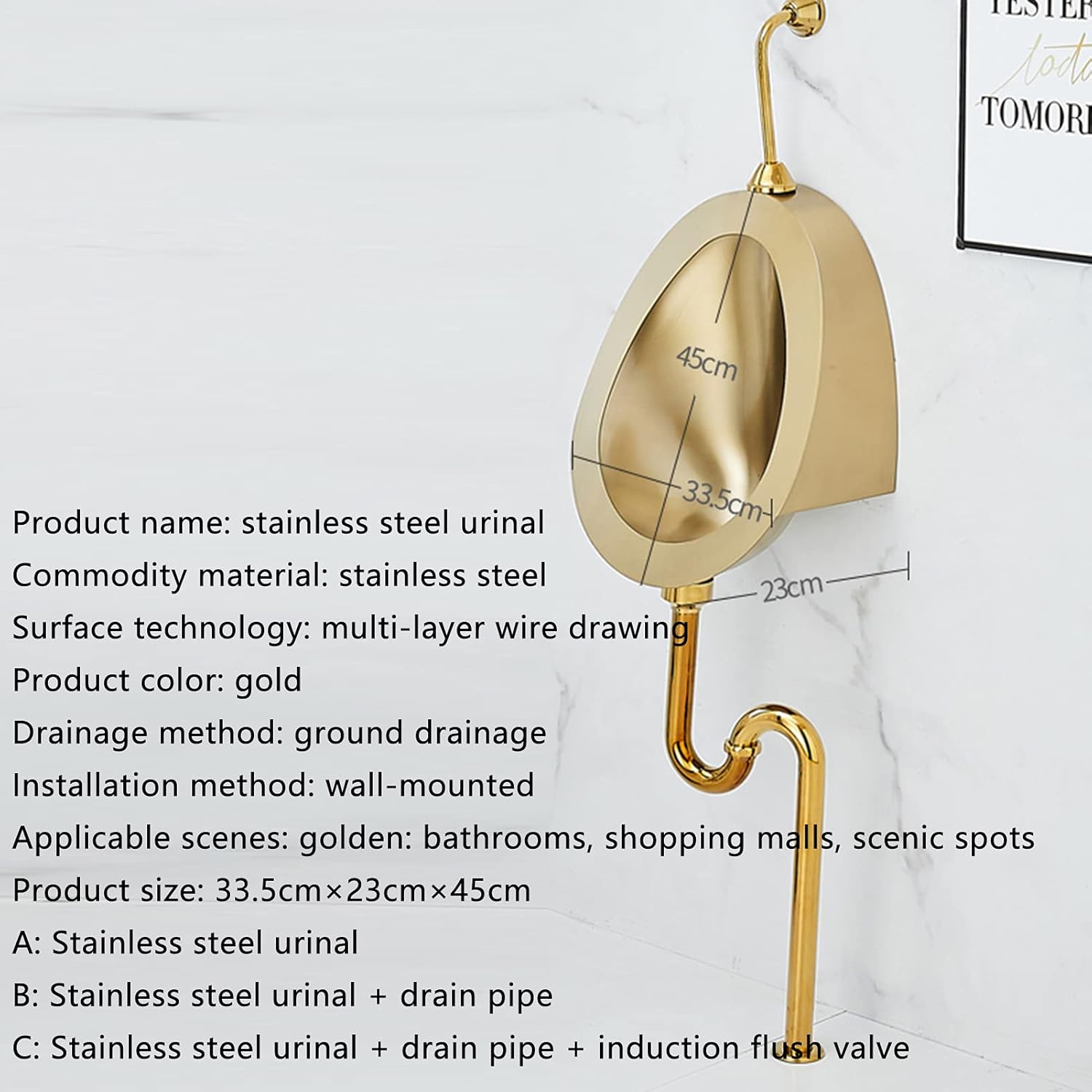 Commercial Washout High Efficiency Urinal, Wall Mounted Smart Sensor Urinals, Household Stainless Steel Men's Urinalsgold Color, Suitable for Use in Homes Hotel(B)