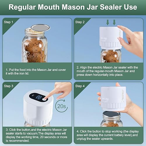 Miniatura 6 de Kit eléctrico de sellado al vacío para tarros de boca ancha y boca regular, sellador al vacío de tarros Mason para conservar alimentos, ahorrador de